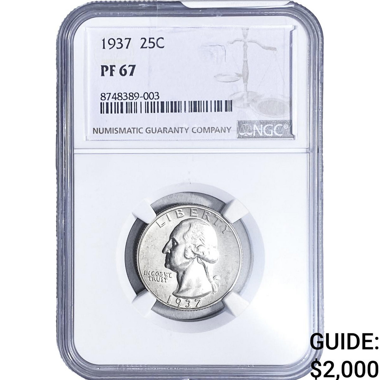 1937 Washington Silver Quarter NGC PR67: 1937 Washington Silver Quarter NGC PR67