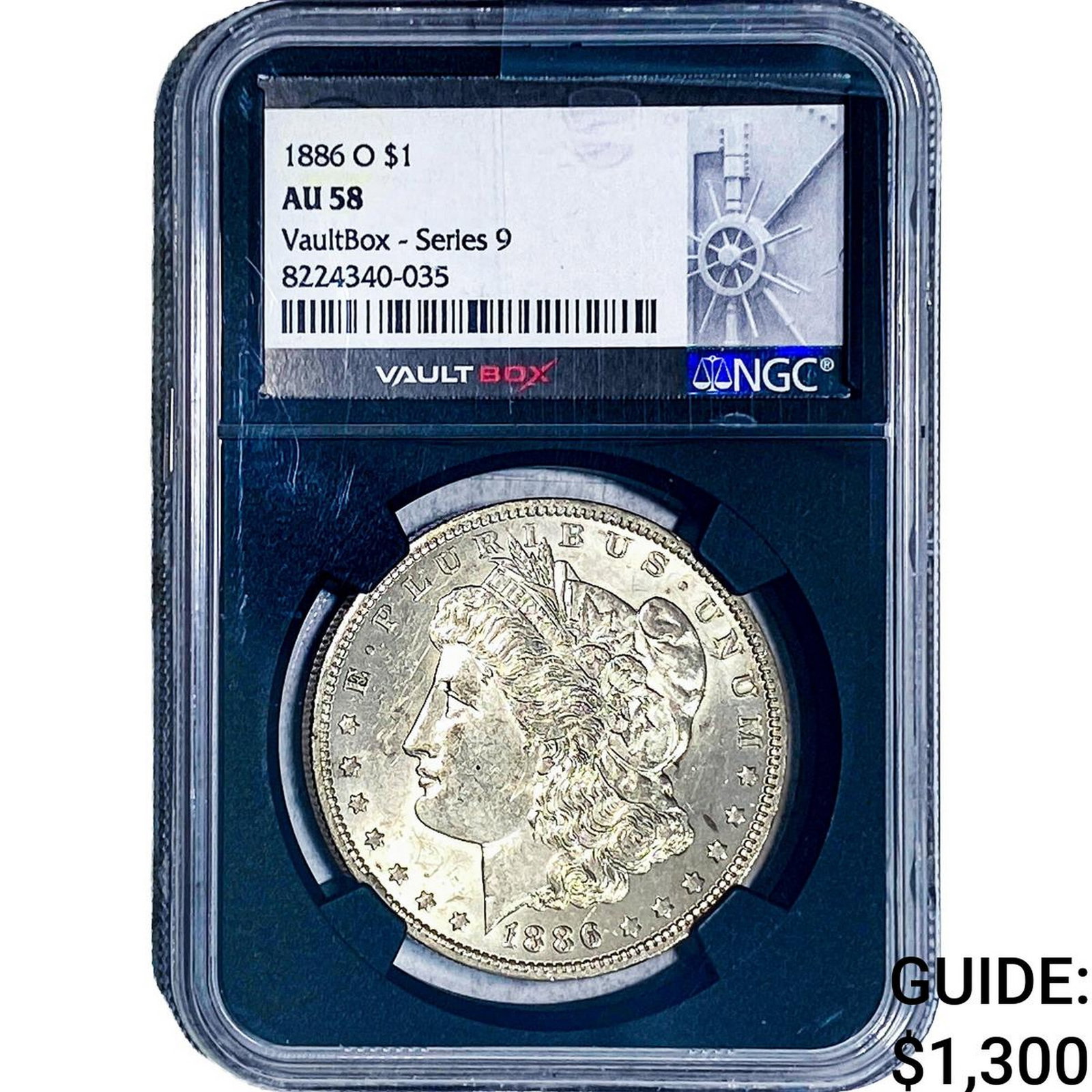 1886-O Morgan Silver Dollar NGC AU58 VaultBox S 9: 1886-O Morgan Silver Dollar NGC AU58 VaultBox S 9