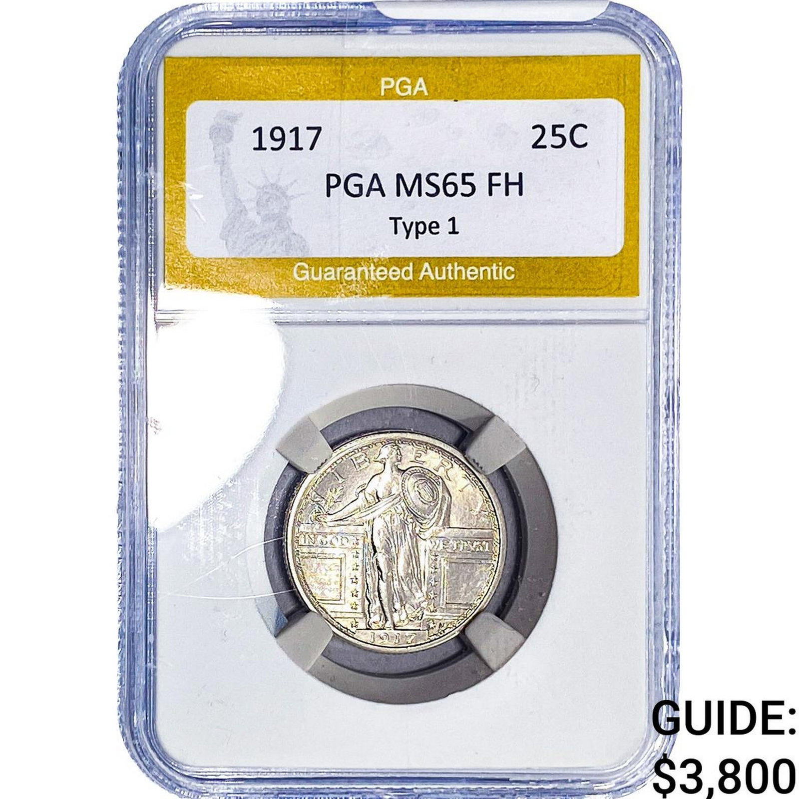 1917 Standing Liberty Quarter PGA MS65 FH Type 1: 1917 Standing Liberty Quarter PGA MS65 FH Type 1