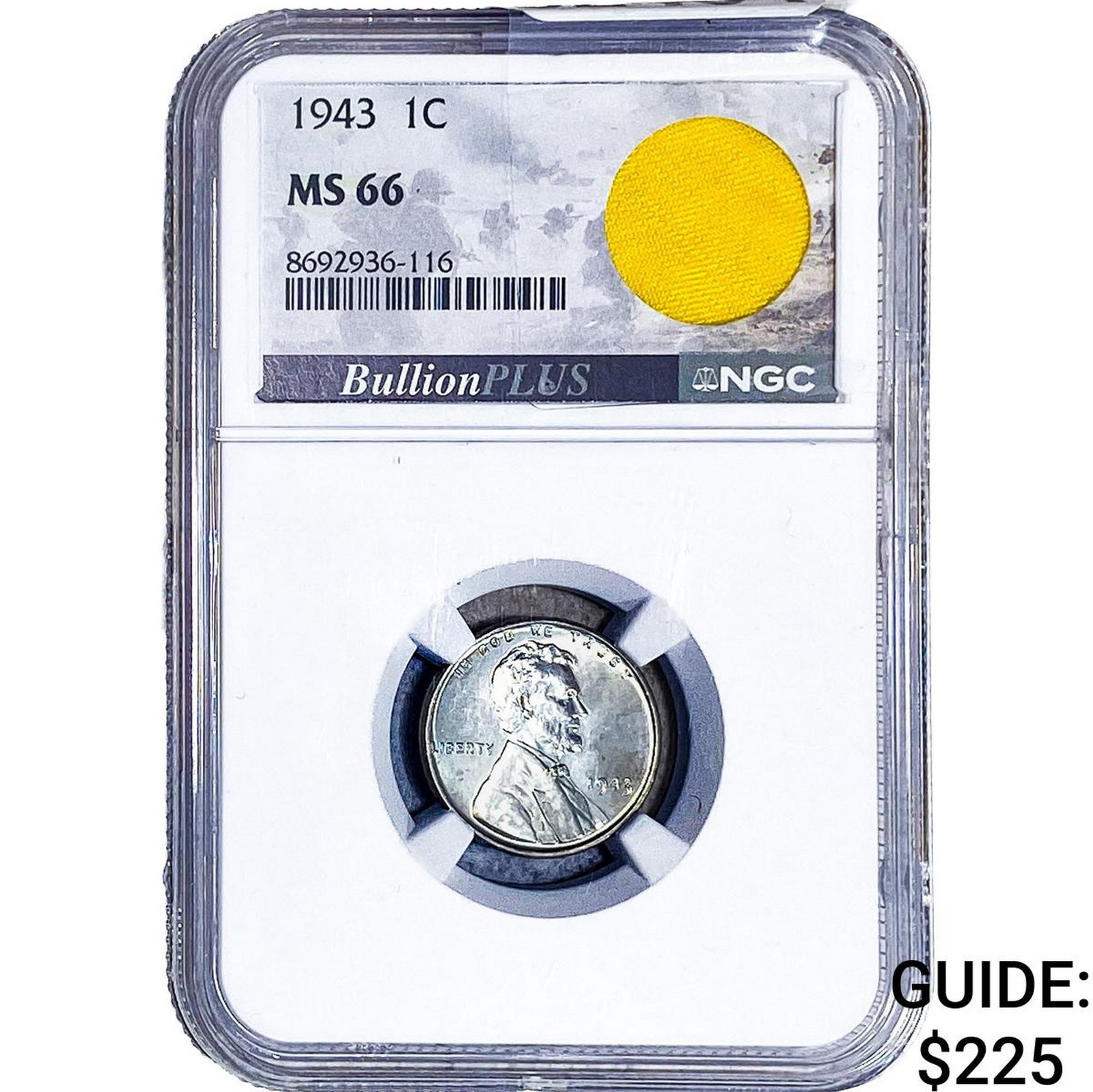 1943 Wheat Cent NGC MS66 Orig. Bag Frag.: 1943 Wheat Cent NGC MS66 Orig. Bag Frag.