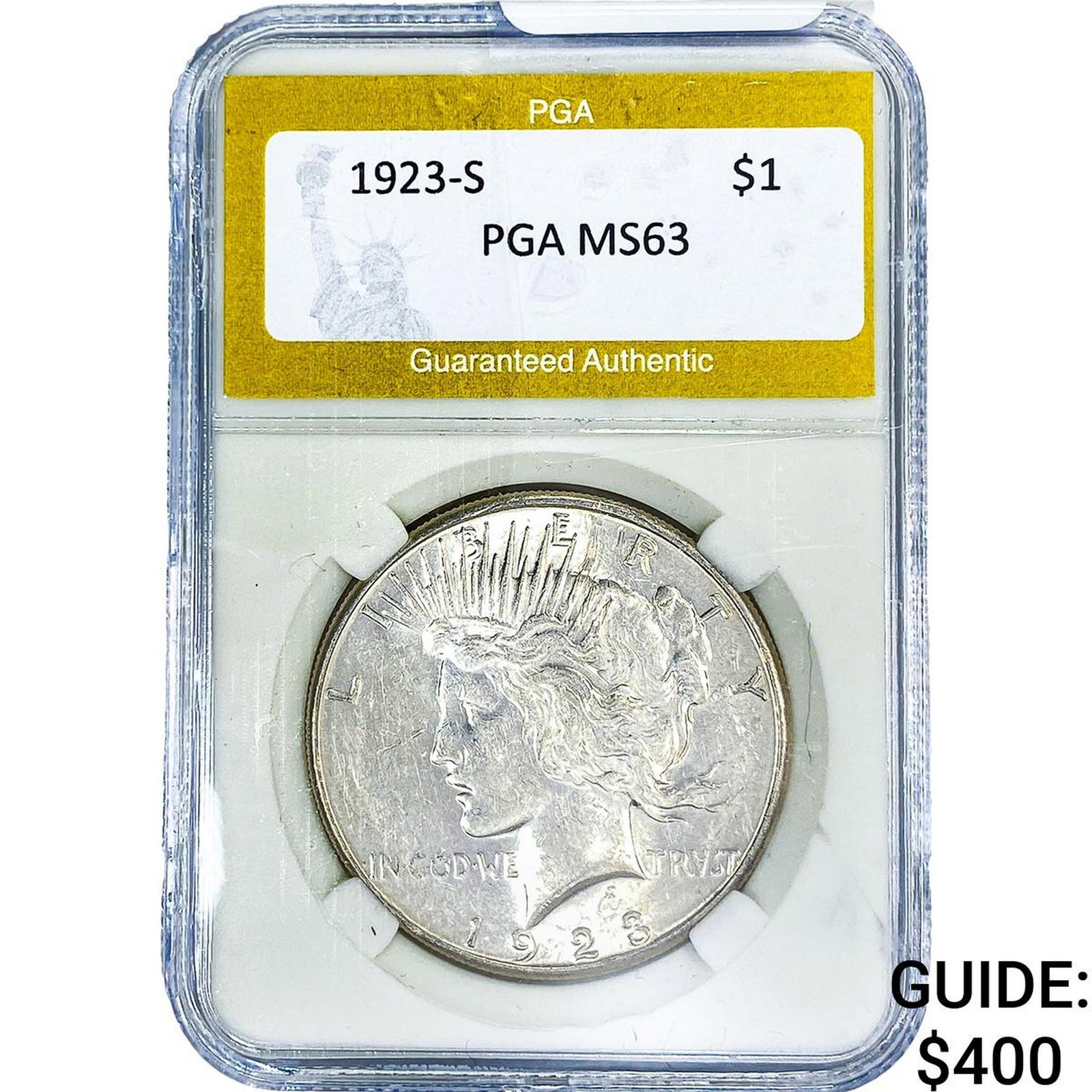 1923-S Silver Peace Dollar PGA MS63: 1923-S Silver Peace Dollar PGA MS63