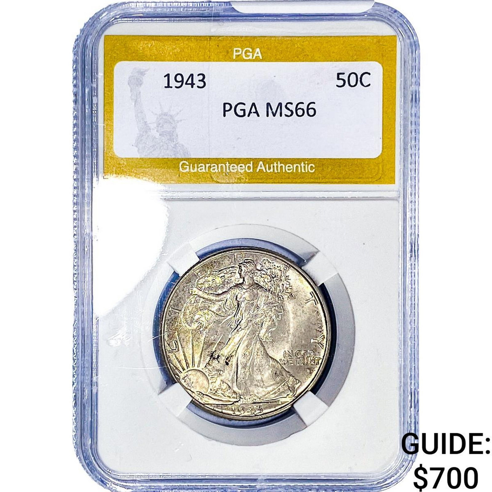 1943 Walking Liberty Half Dollar PGA MS66: 1943 Walking Liberty Half Dollar PGA MS66