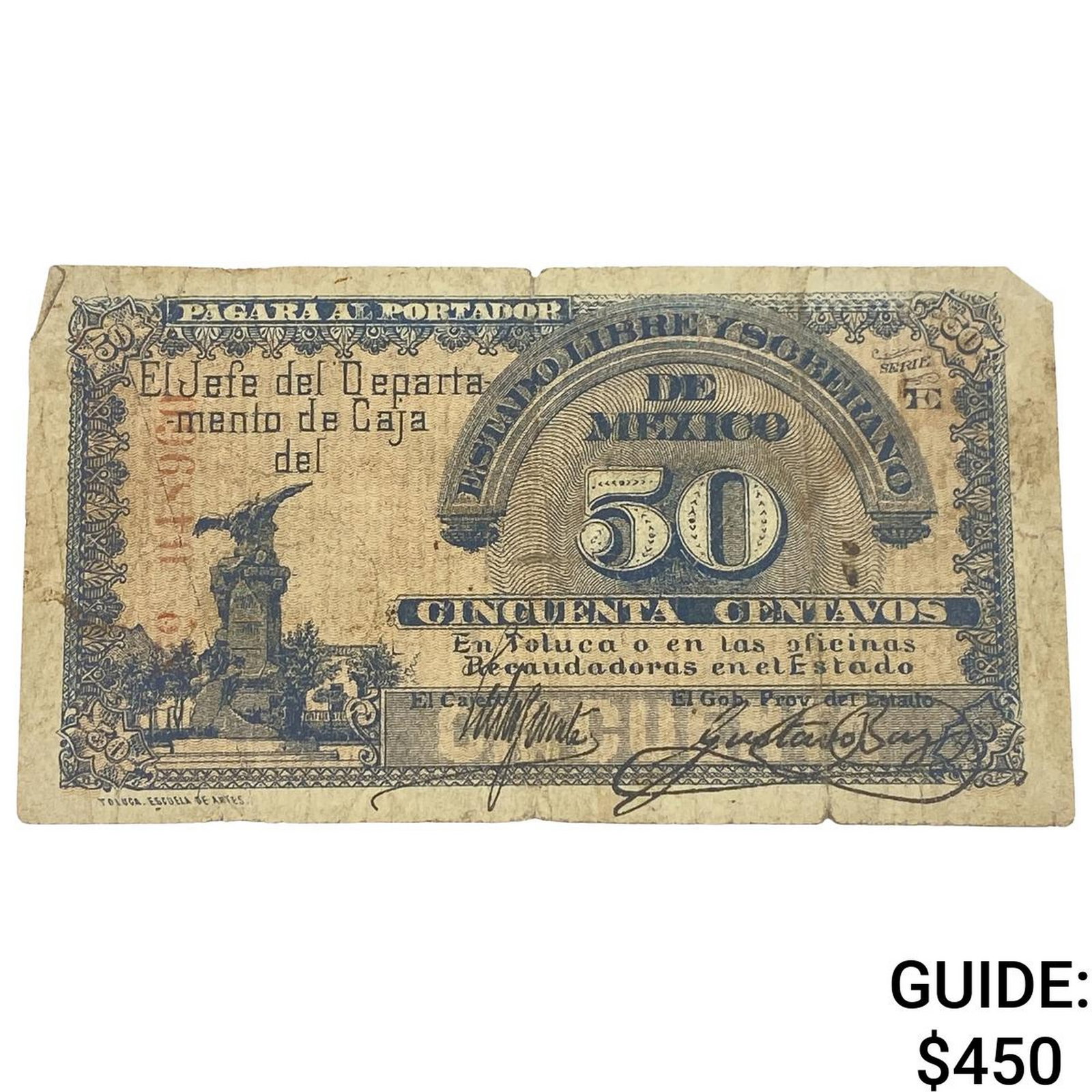 1915 Free & Sovereign State of Mexico 50 Centavos (1 of 2)