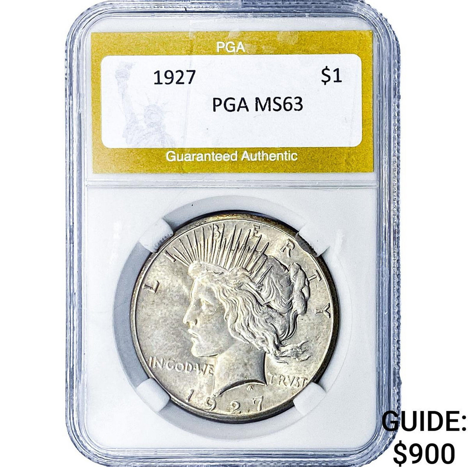 1927 Silver Peace Dollar PGA MS63: 1927 Silver Peace Dollar PGA MS63
