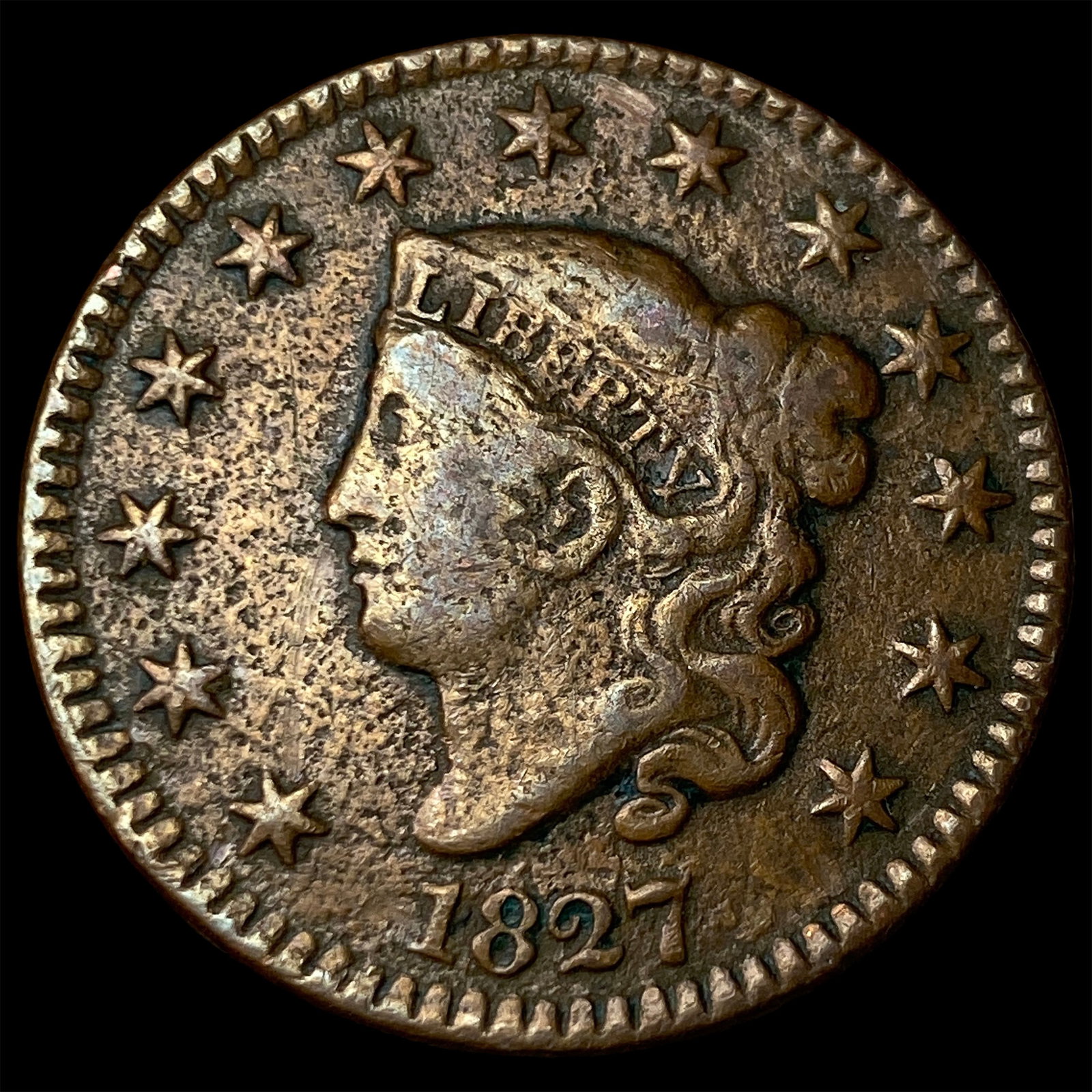 1827 Copper Large Cent LIGHTLY CIRCULATED: 1827 Copper Large Cent LIGHTLY CIRCULATED