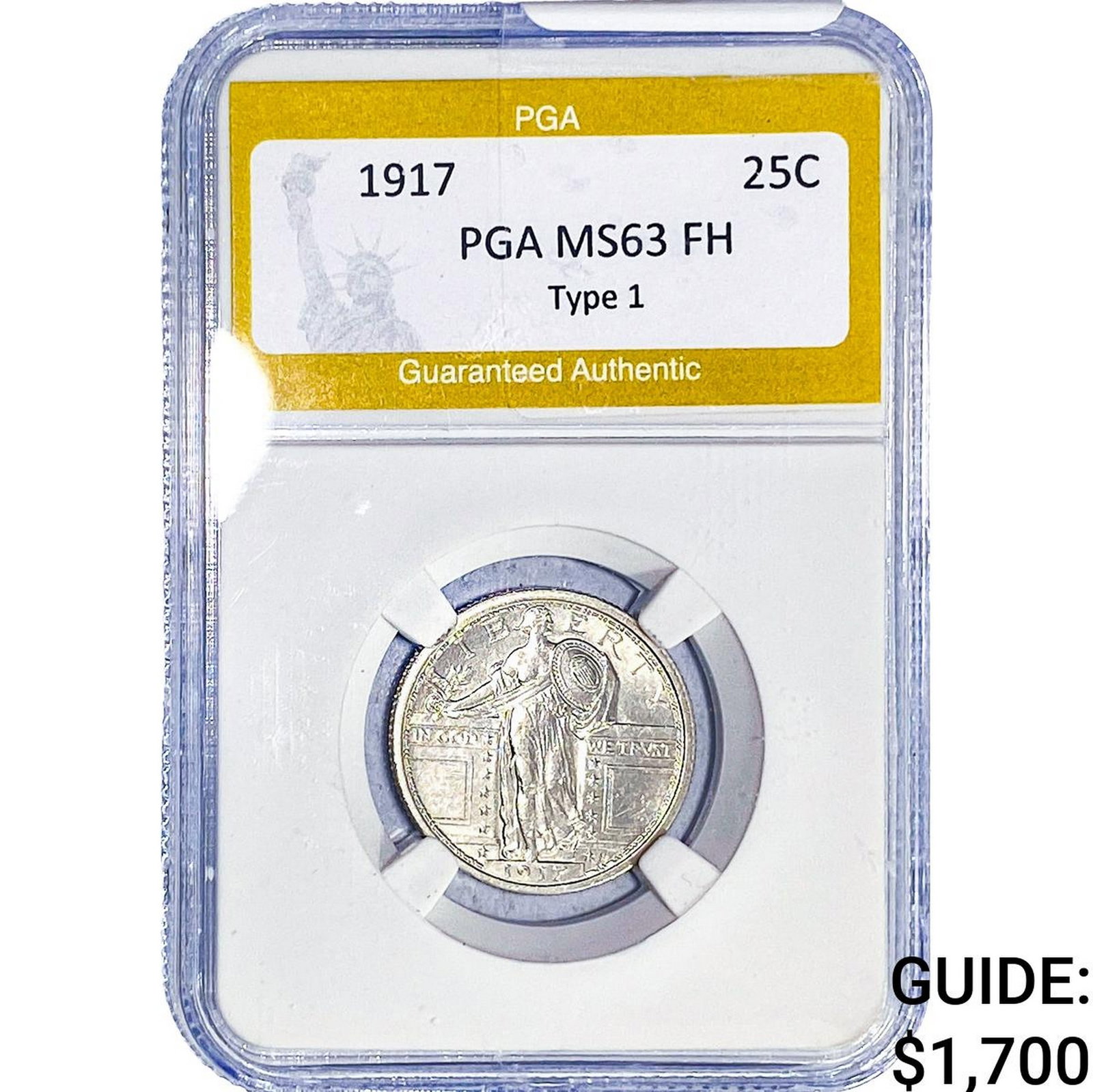 1917 Standing Liberty Quarter PGA MS63 FH Type 1: 1917 Standing Liberty Quarter PGA MS63 FH Type 1