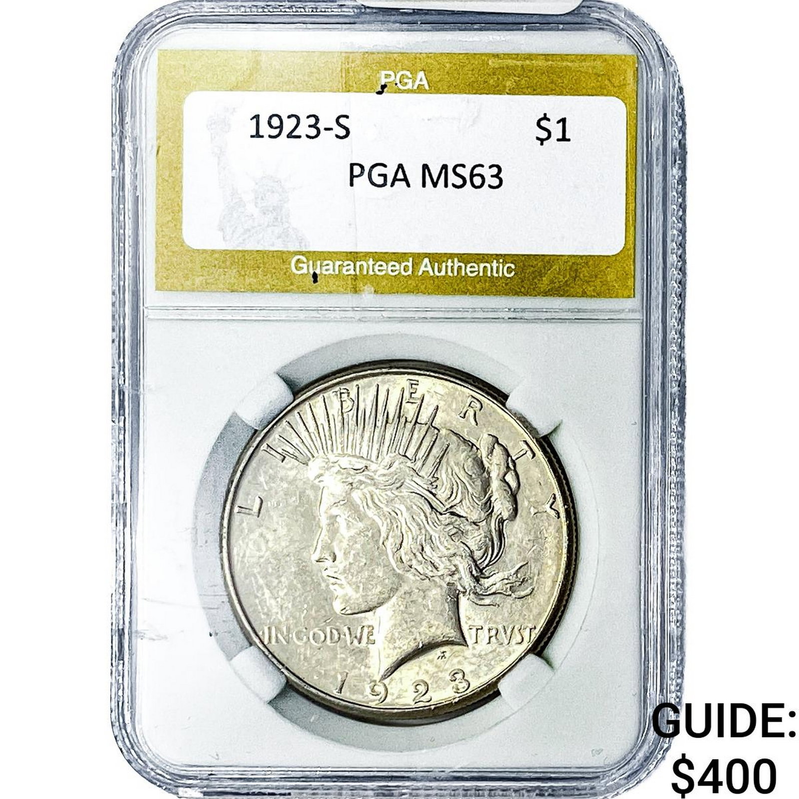 1923-S Silver Peace Dollar PGA MS63: 1923-S Silver Peace Dollar PGA MS63