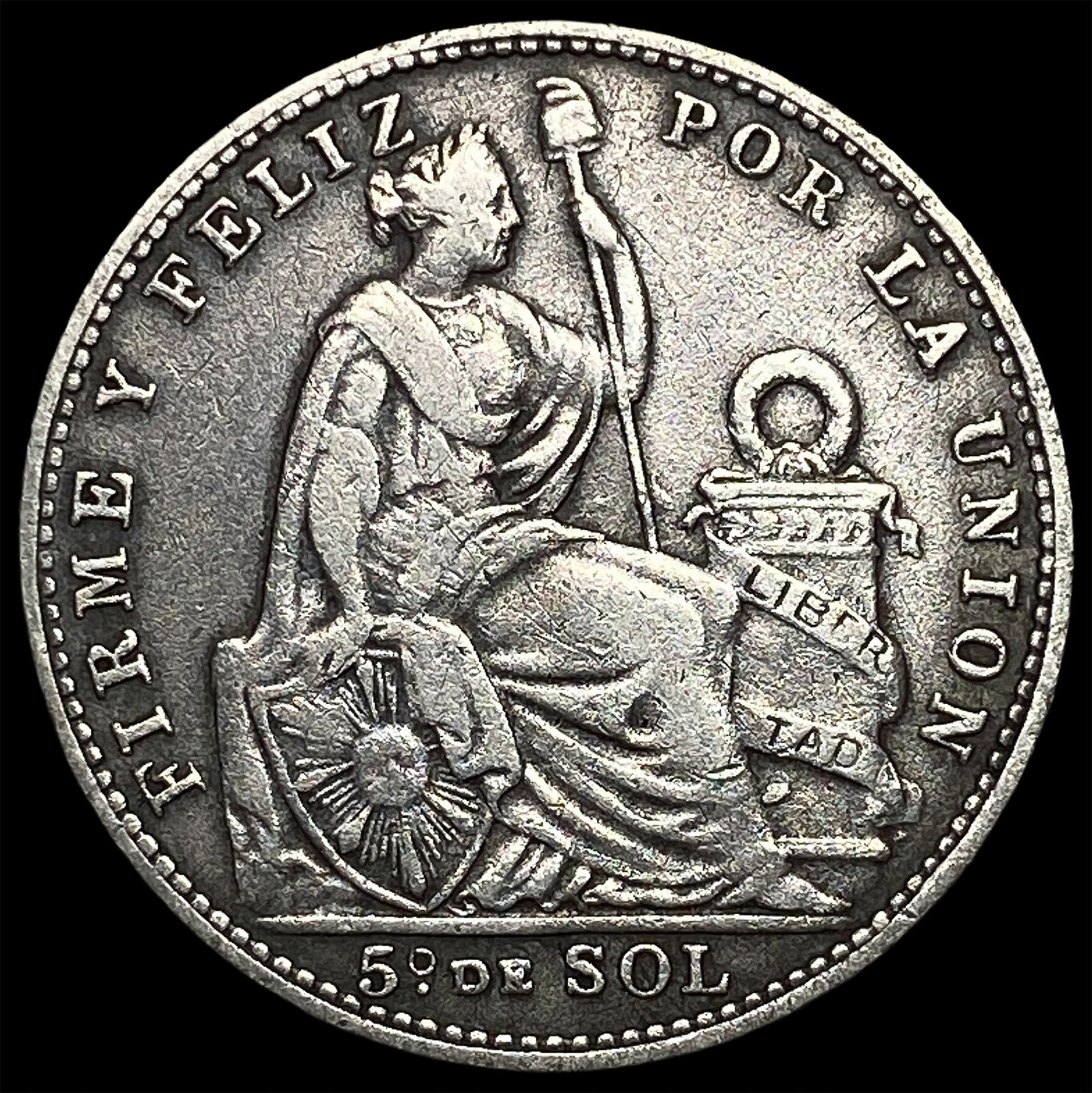 1910 FC 10/00 Peru Silver 1/5 Sol: 1910 FC 10/00 Peru Silver 1/5 Sol