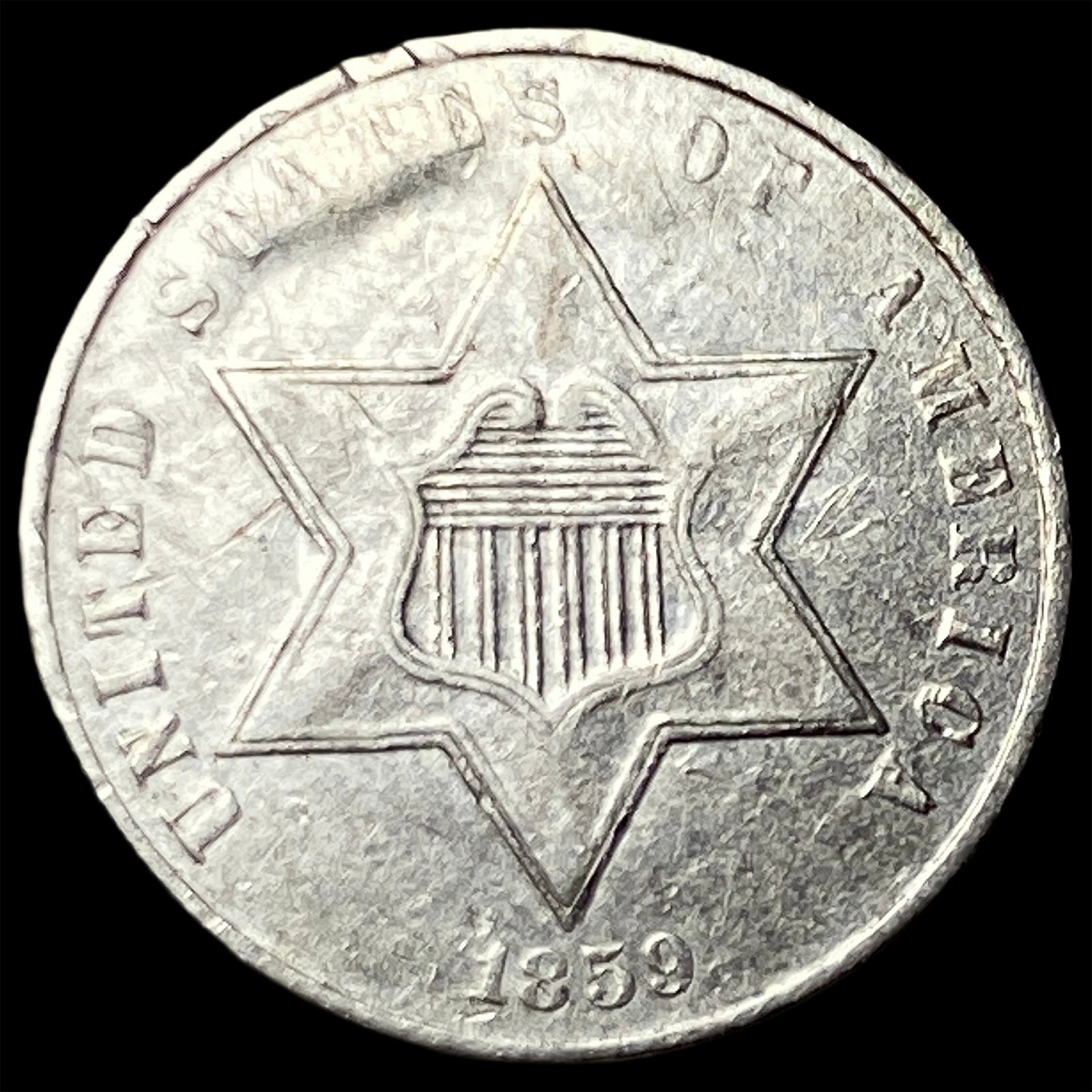 1859 Silver Three-Cent Piece CHOICE AU (1 of 2)