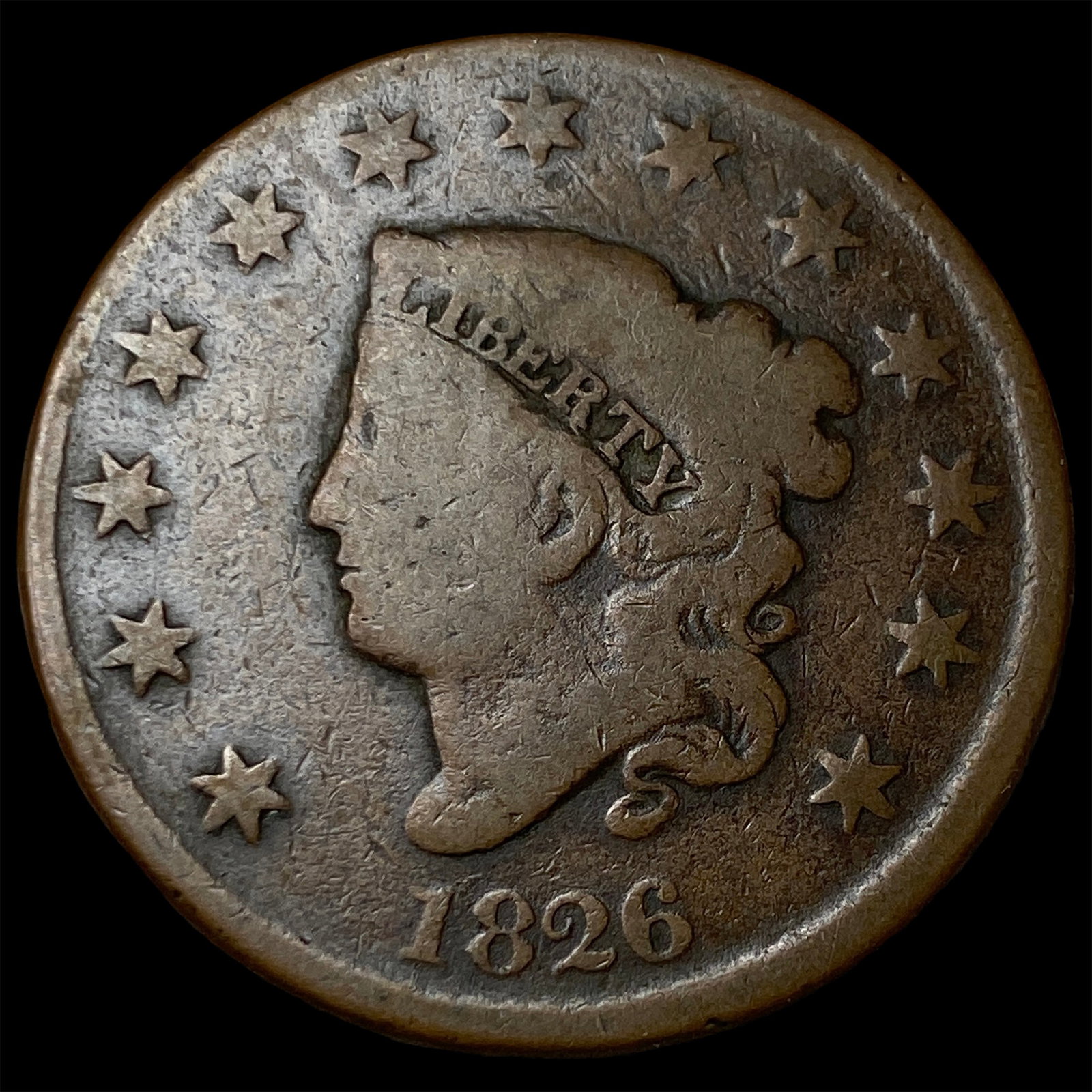 1826 Coronet Head Large Cent NICELY CIRCULATED: 1826 Coronet Head Large Cent NICELY CIRCULATED
