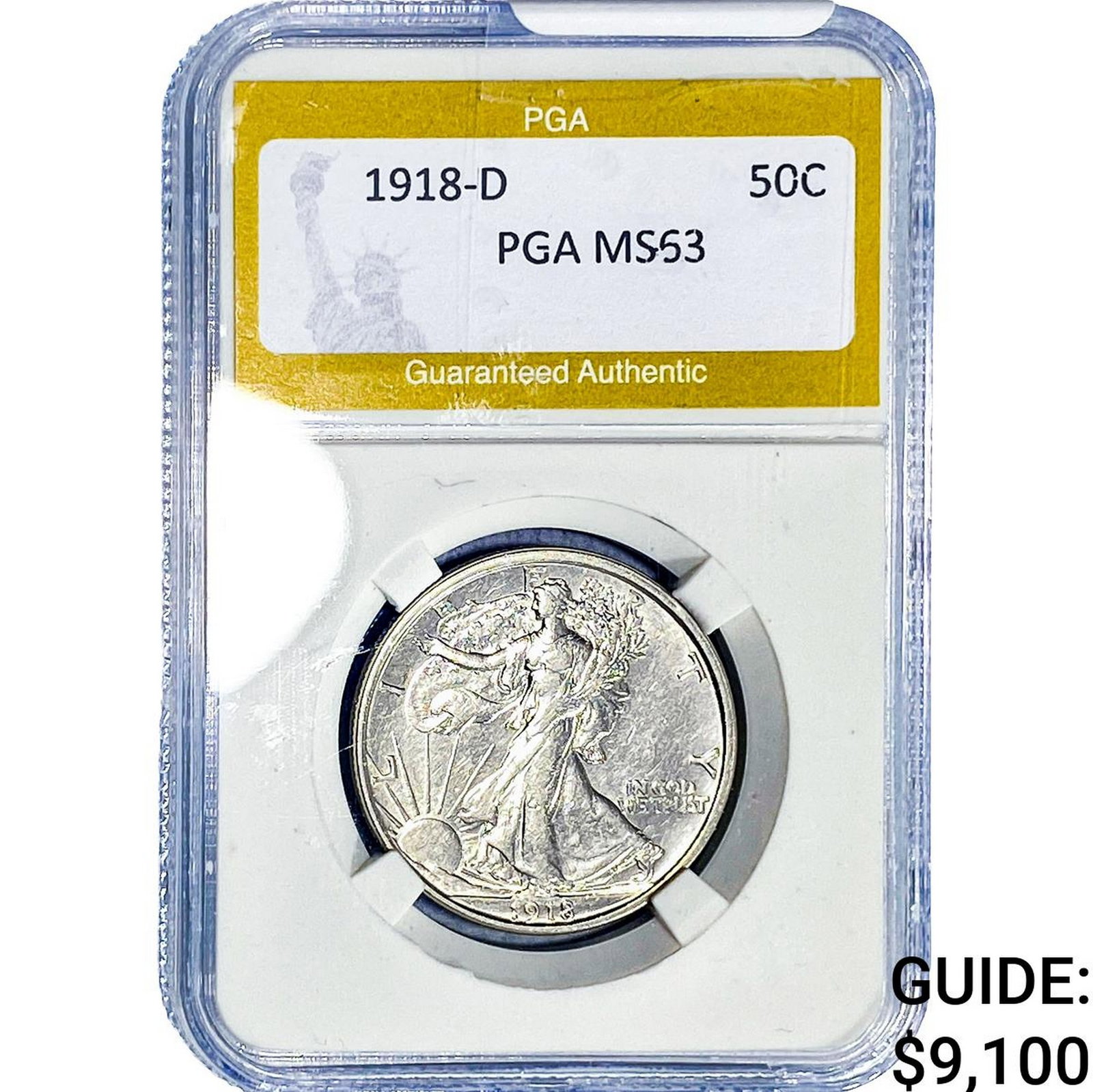 1918-D Walking Liberty Half Dollar PGA MS63: 1918-D Walking Liberty Half Dollar PGA MS63