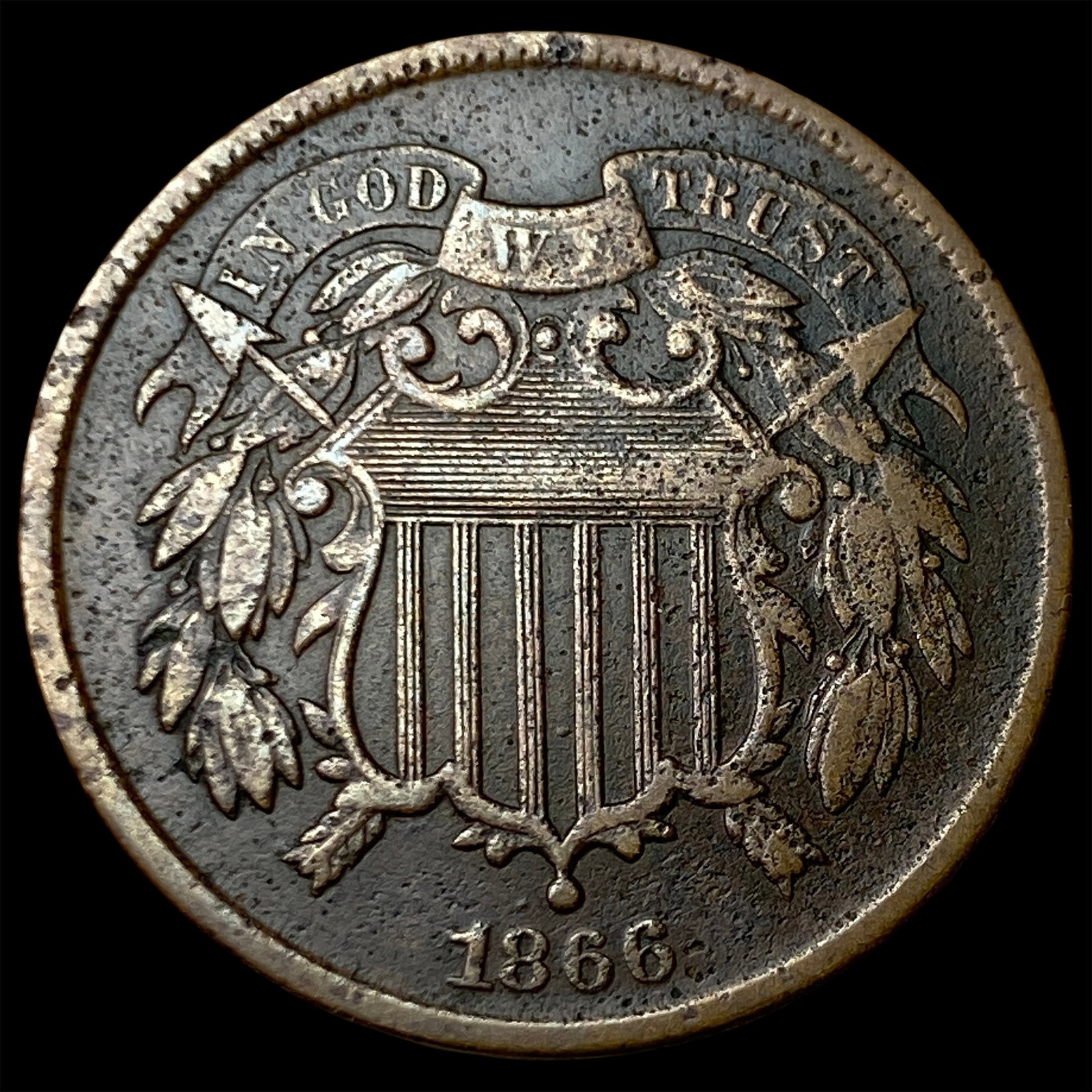 1866 Two-Cent Piece NEARLY UNCIRCULATED: 1866 Two-Cent Piece NEARLY UNCIRCULATED