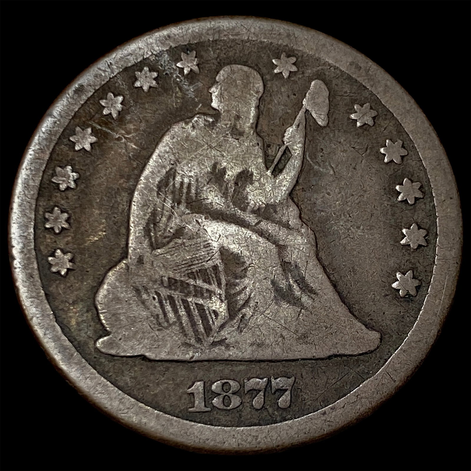 1877-CC Silver Seated Liberty Quarter NICELY CIRCULATED: 1877-CC Silver Seated Liberty Quarter NICELY CIRCULATED