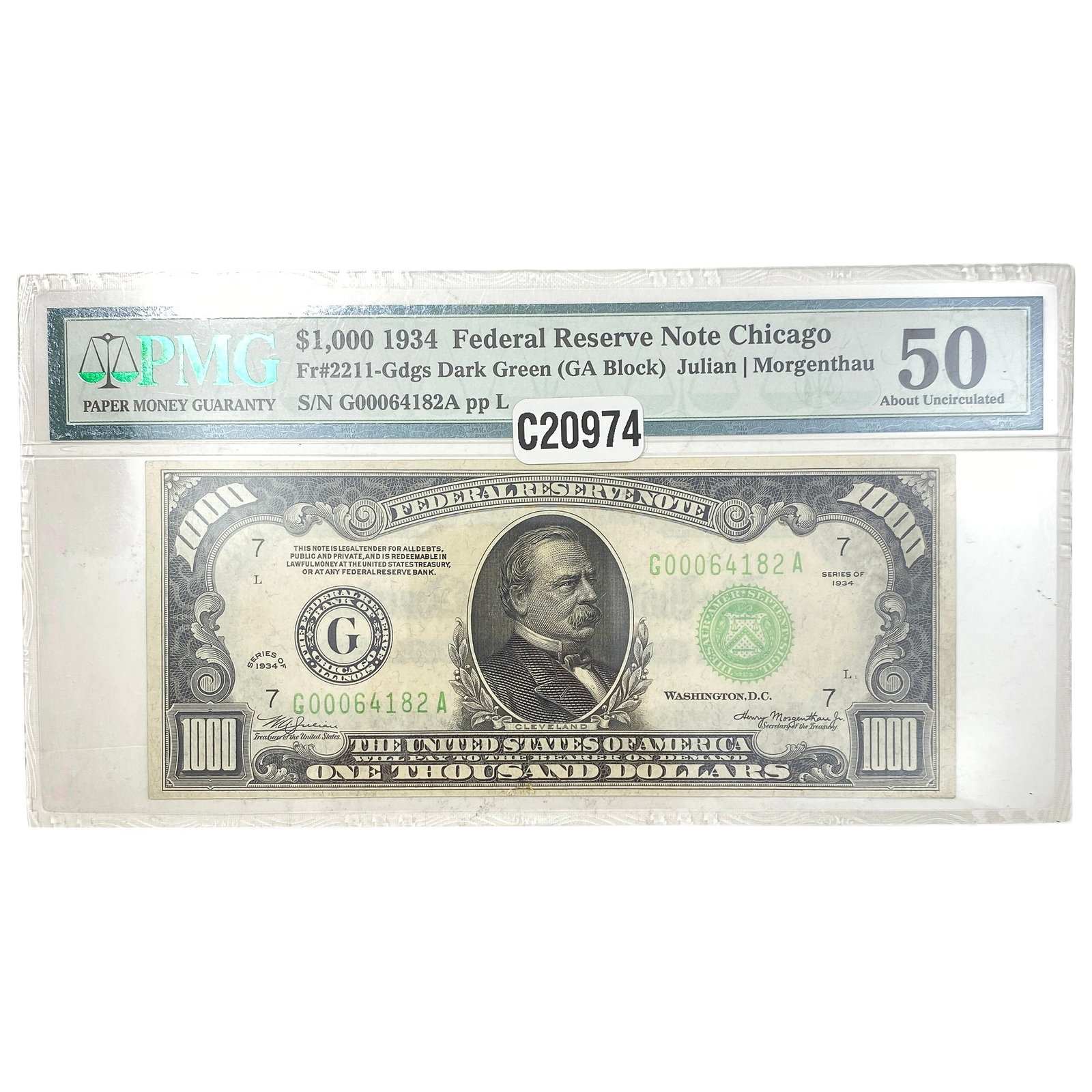 1934 $1000 Fed Res Note Chicago #2211-Gdgs PMG 50 (1 of 2)