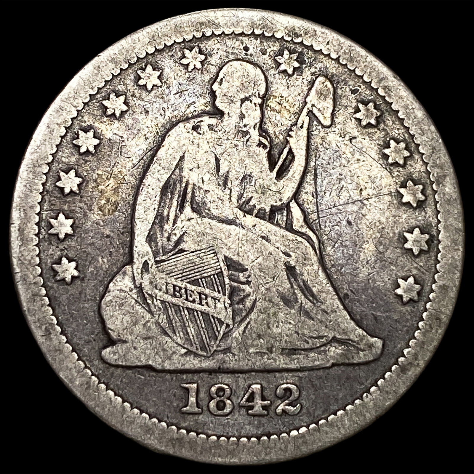 1842-O Silver Seated Liberty Quarter LIGHTLY CIRCULATED: 1842-O Silver Seated Liberty Quarter LIGHTLY CIRCULATED