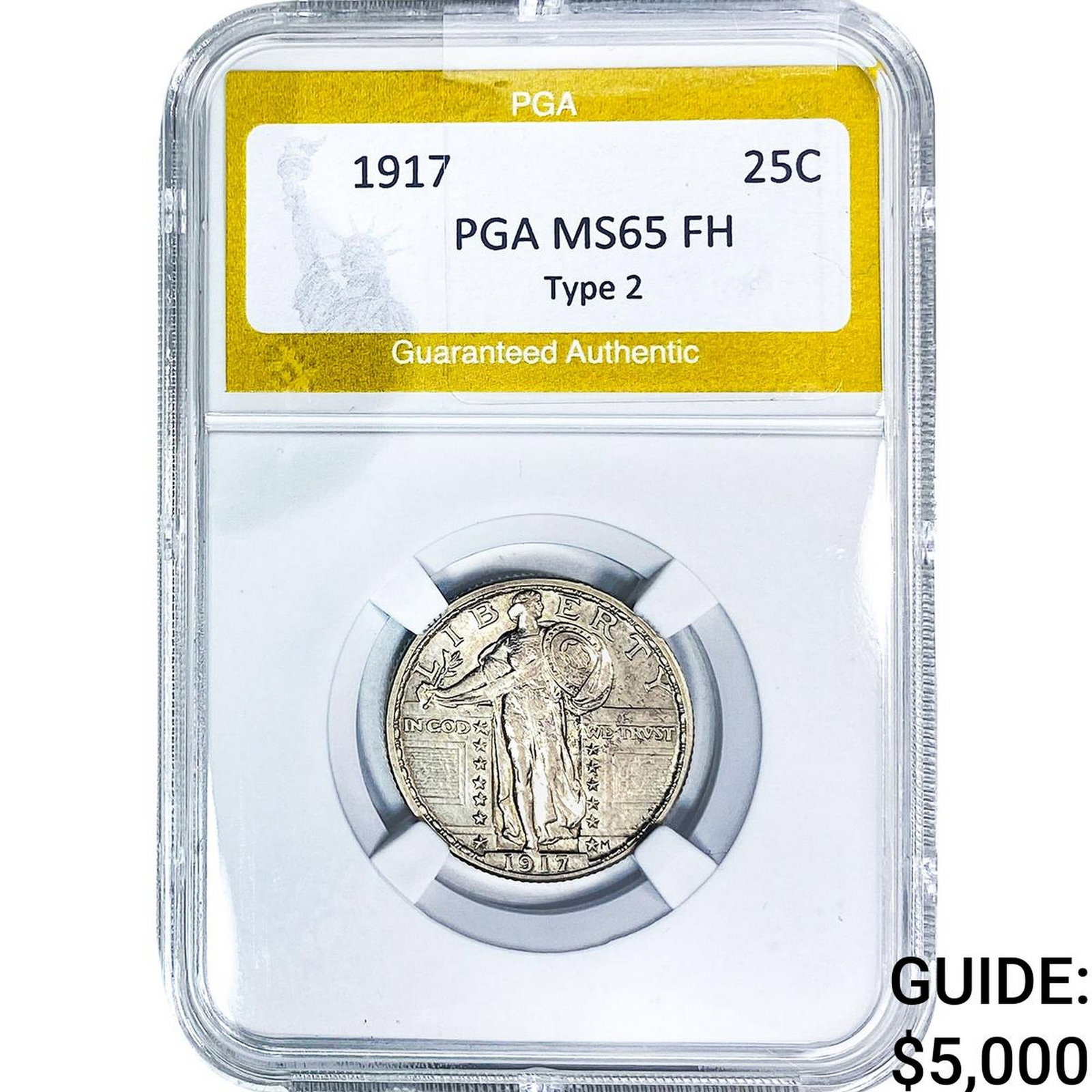 1917 Standing Liberty Quarter PGA MS65 FH Type 2: 1917 Standing Liberty Quarter PGA MS65 FH Type 2
