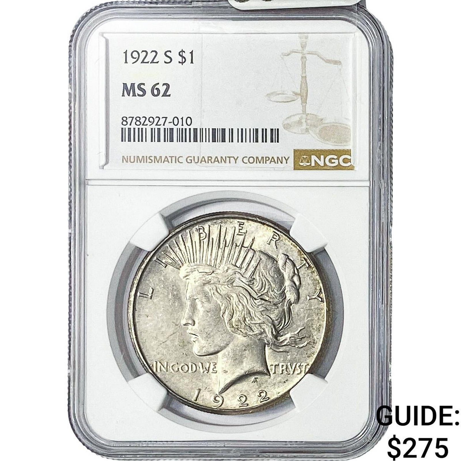 1922-S Silver Peace Dollar NGC MS62 (1 of 2)