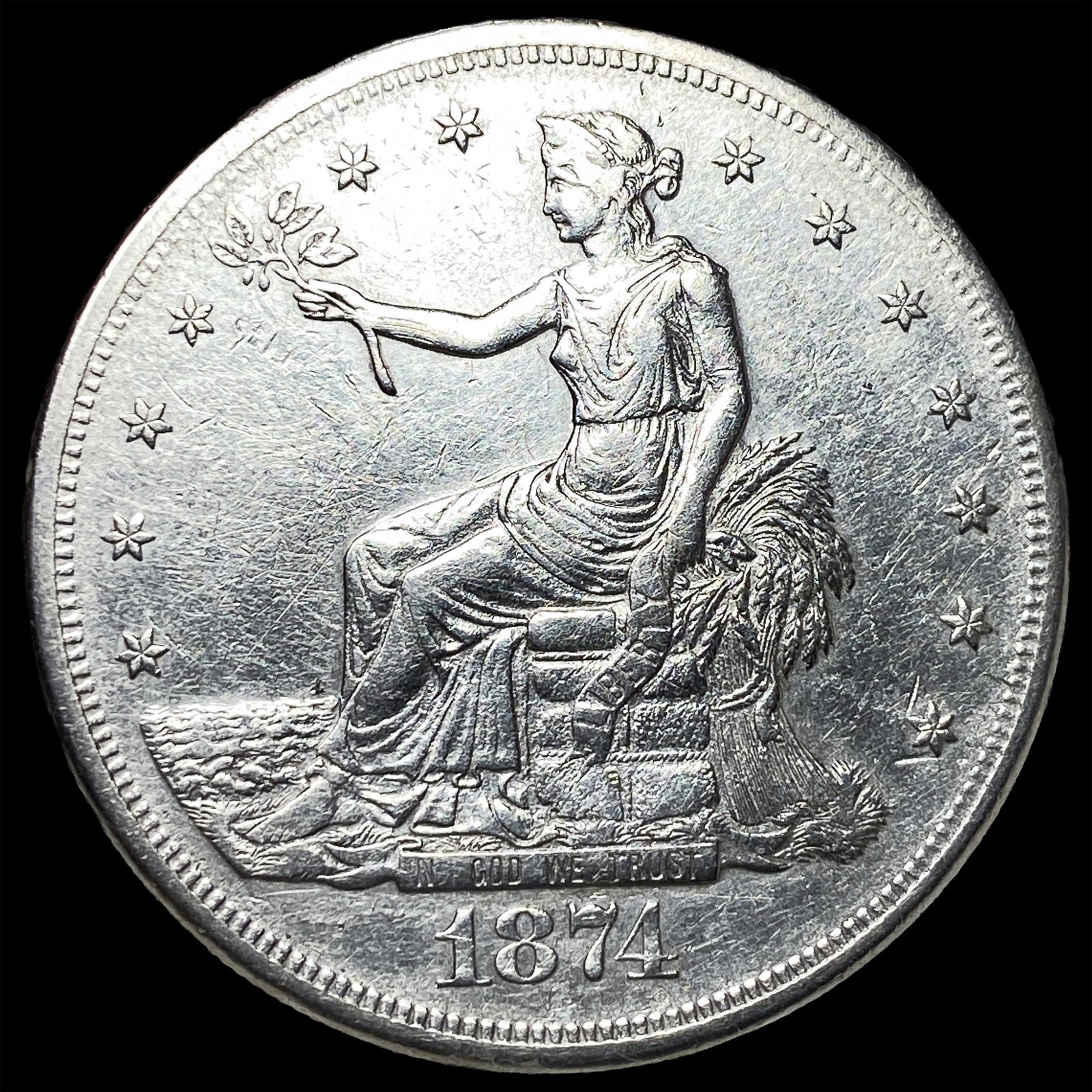 1874-S Silver Trade Dollar CHOICE AU: 1874-S Silver Trade Dollar CHOICE AU
