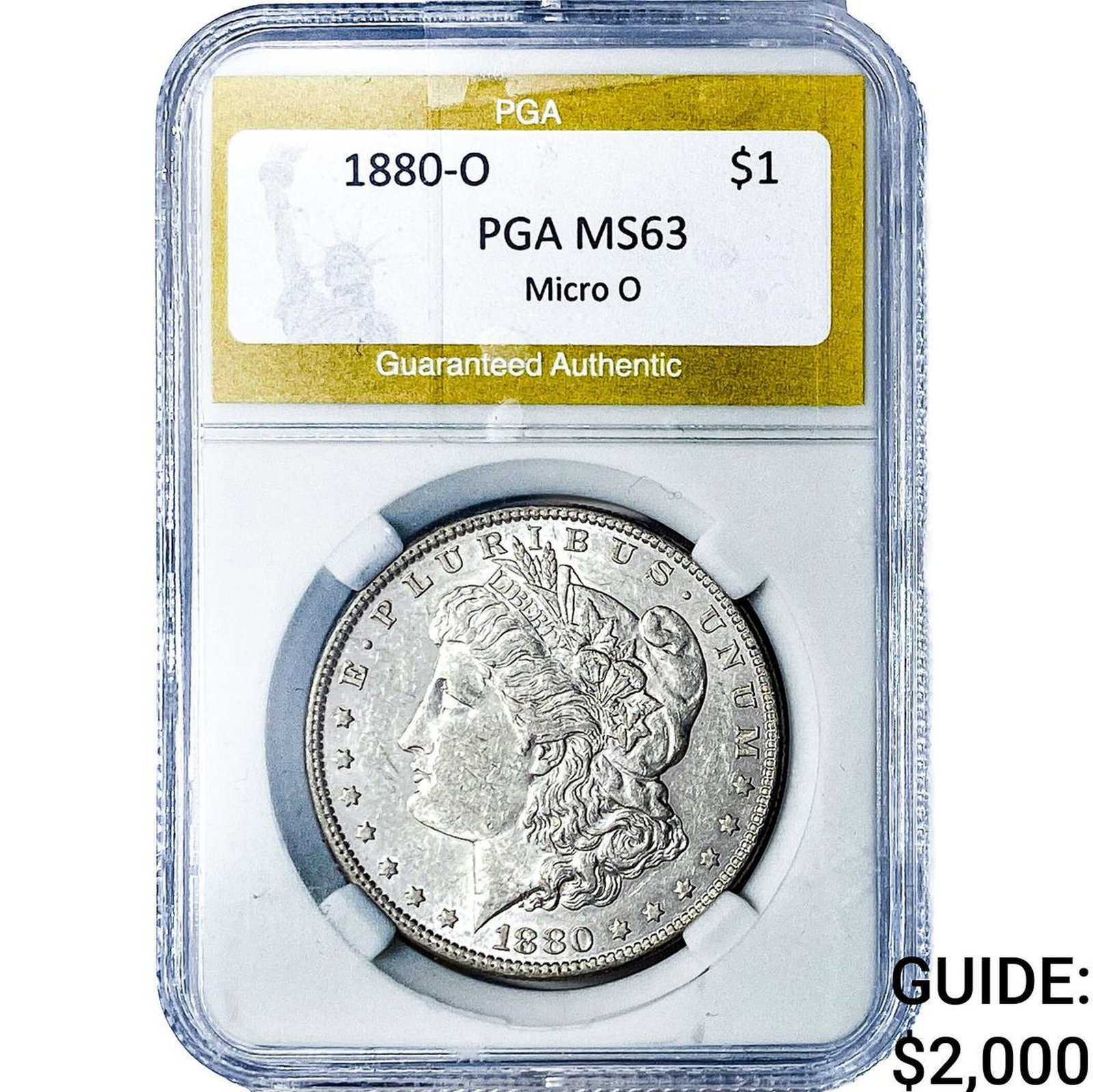1880-O Morgan Silver Dollar PGA MS63 Micro O: 1880-O Morgan Silver Dollar PGA MS63 Micro O
