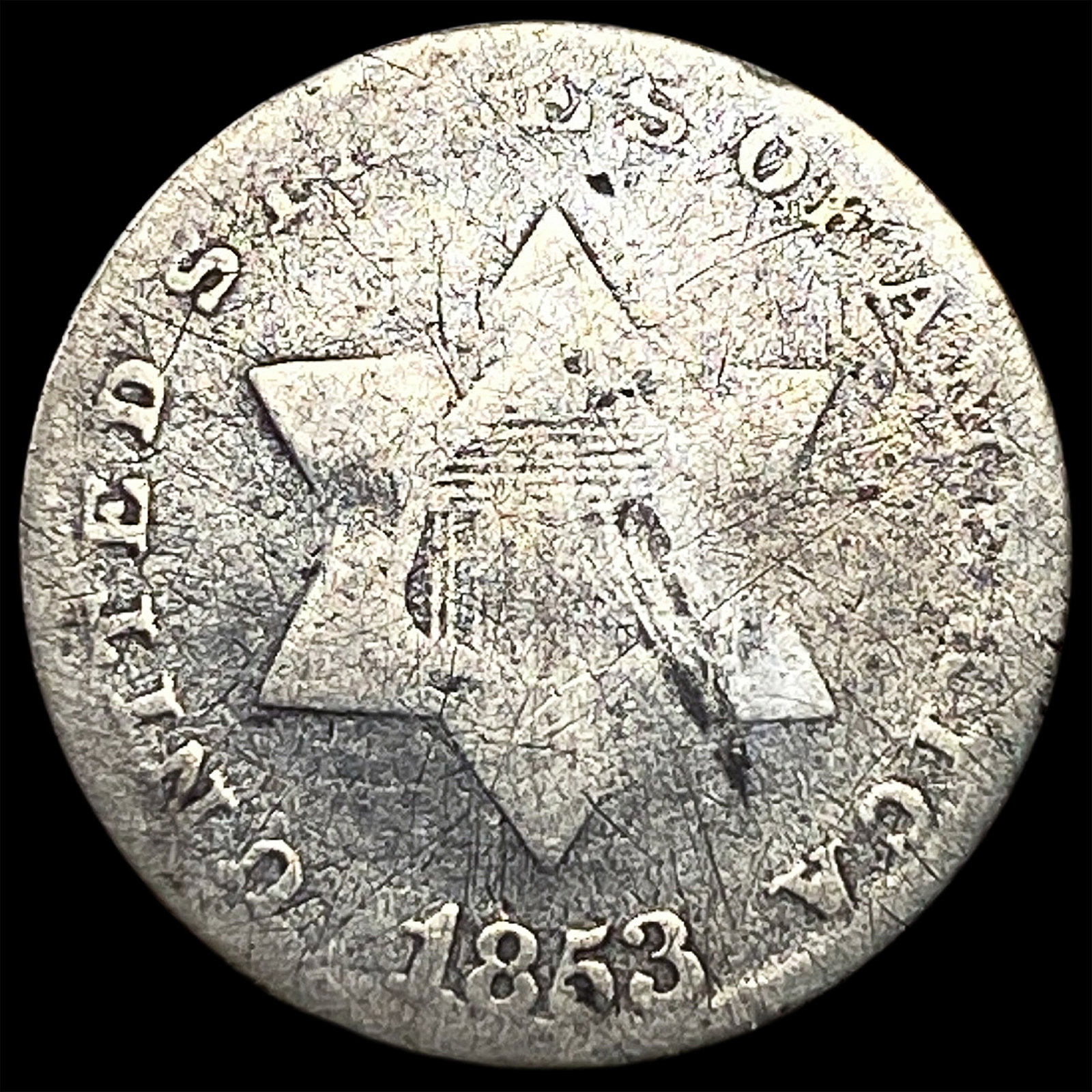 1853 Silver Three-Cent Piece NICELY CIRCULATED: 1853 Silver Three-Cent Piece NICELY CIRCULATED