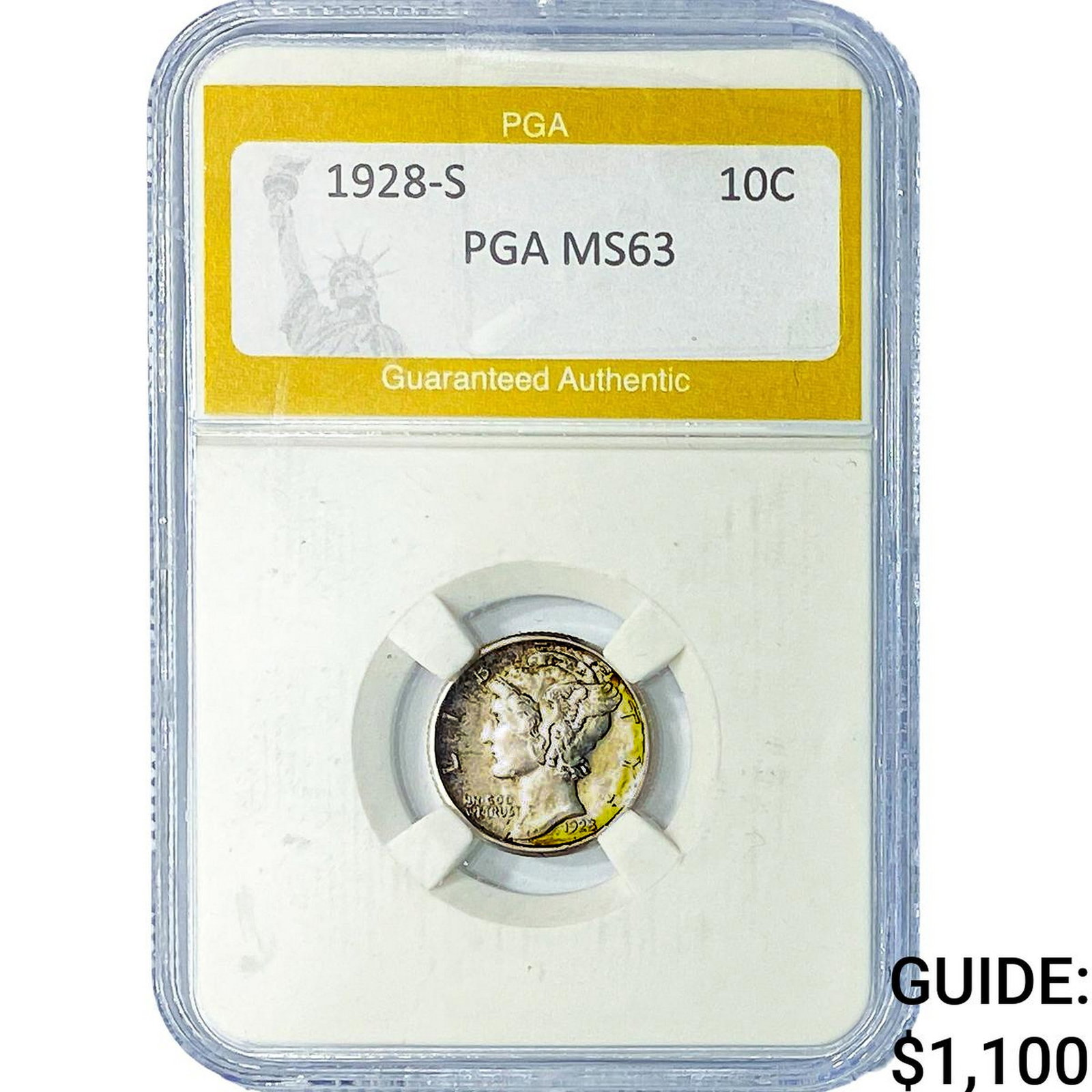 1928-S Mercury Silver Dime PGA MS63: 1928-S Mercury Silver Dime PGA MS63