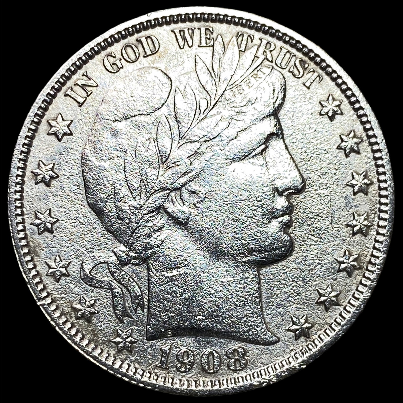 1908-O Silver Barber Half Dollar CHOICE AU: 1908-O Silver Barber Half Dollar CHOICE AU