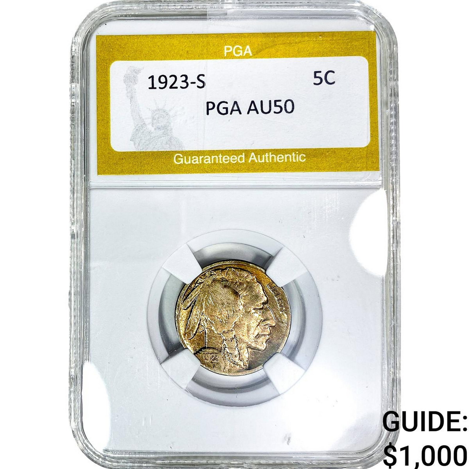 1923-S Buffalo Nickel PGA AU50: 1923-S Buffalo Nickel PGA AU50