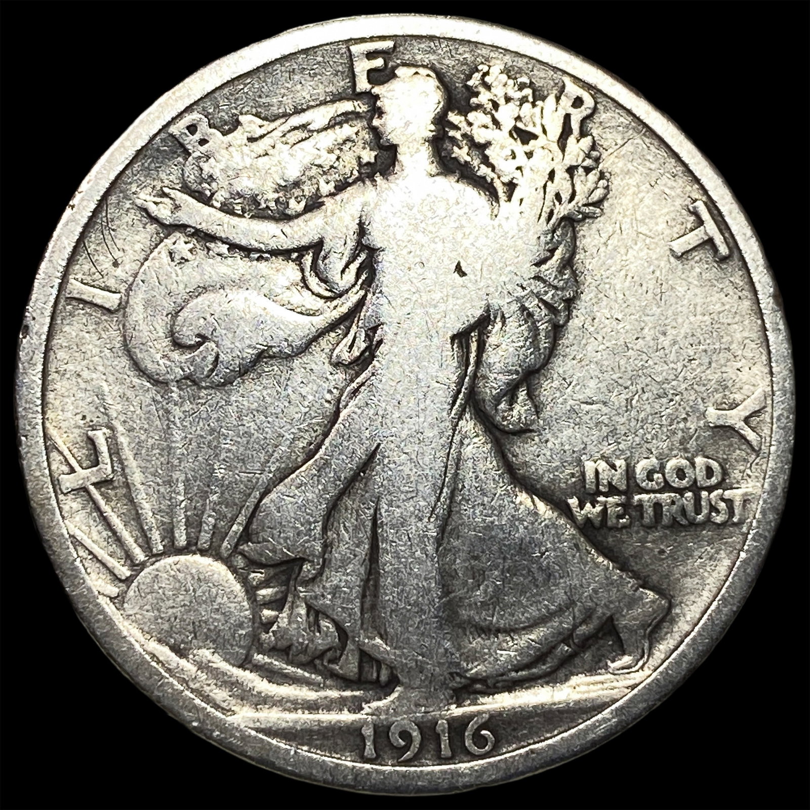 1916 Walking Liberty Half Dollar LIGHTLY CIRCULATED: 1916 Walking Liberty Half Dollar LIGHTLY CIRCULATED