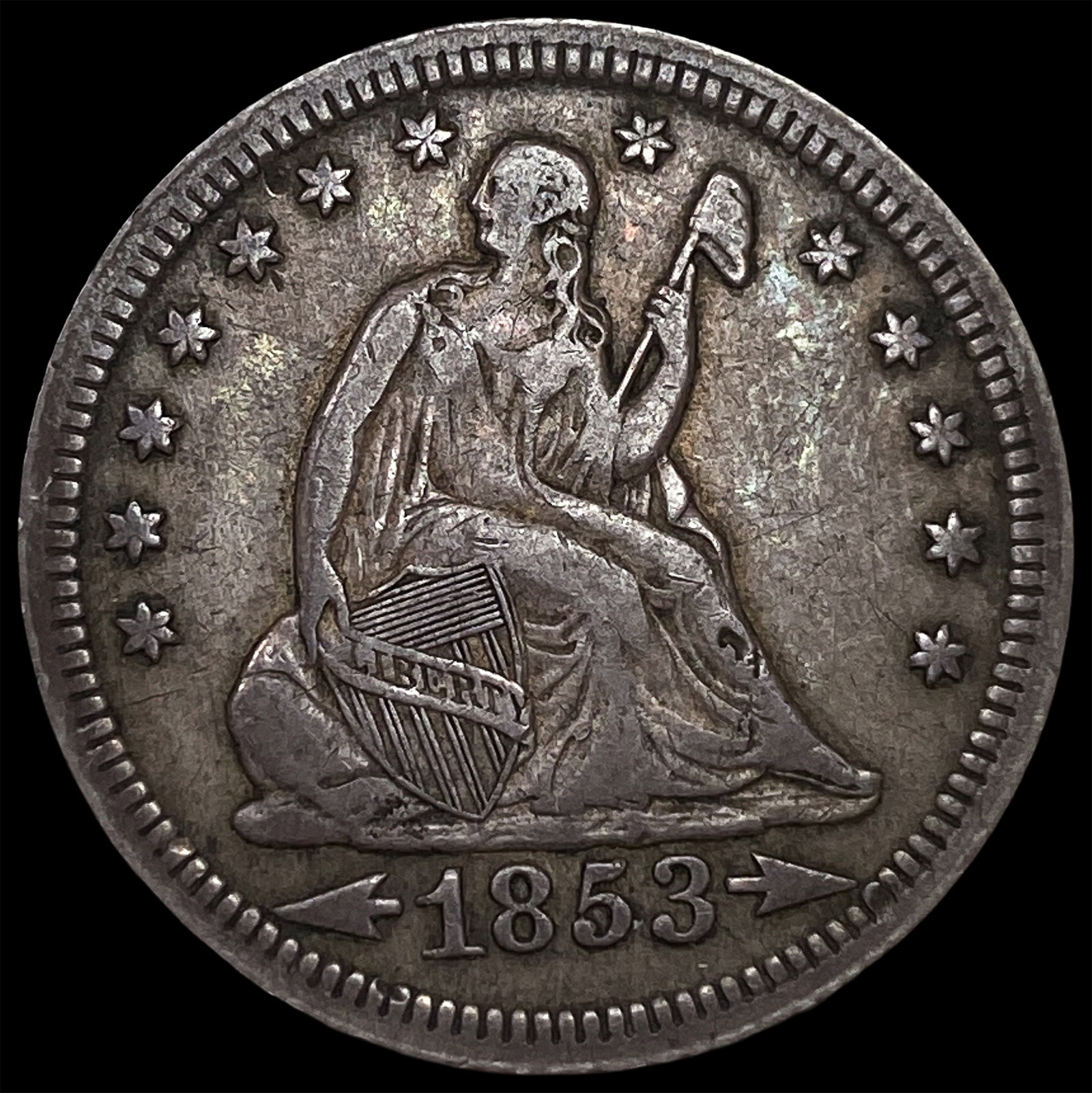 1853 Arrows Seated Liberty Quarter NEARLY UNCIRCULATED: 1853 Arrows Seated Liberty Quarter NEARLY UNCIRCULATED