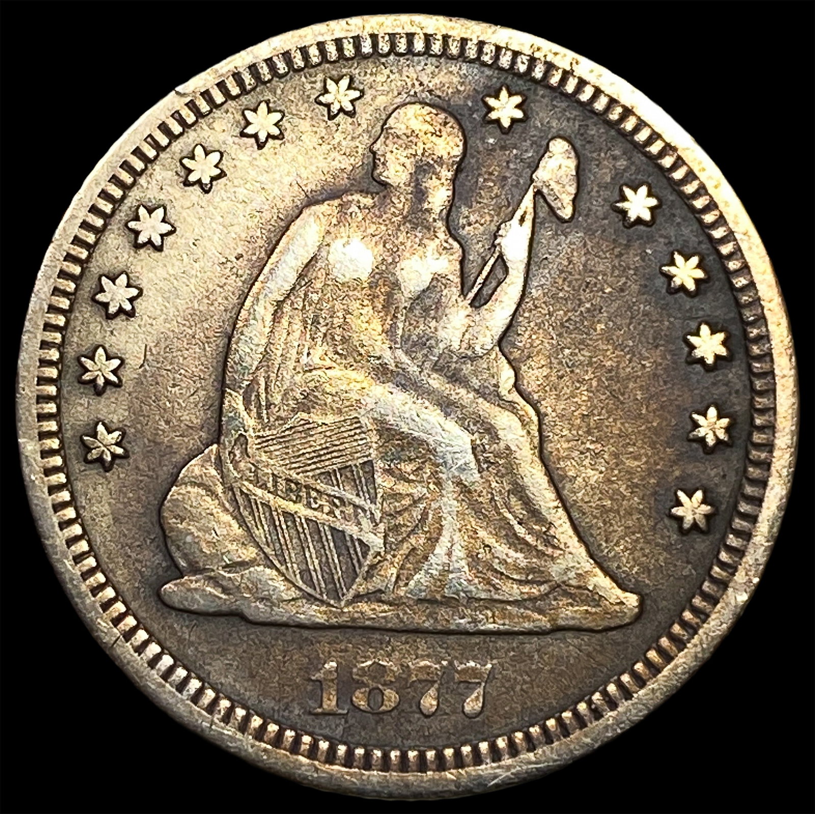 1877-CC Silver Seated Liberty Quarter NEARLY UNCIRCULATED (1 of 2)