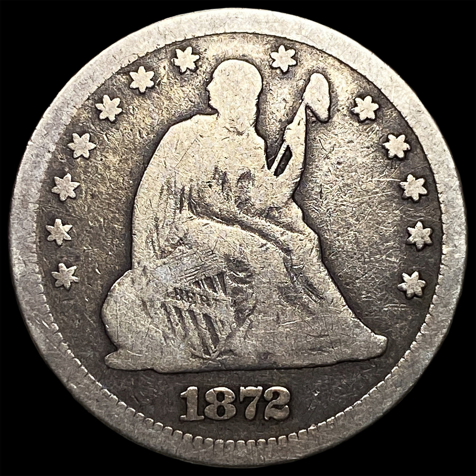 1872 Seated Liberty Silver Quarter LIGHTLY CIRCULATED: 1872 Seated Liberty Silver Quarter LIGHTLY CIRCULATED