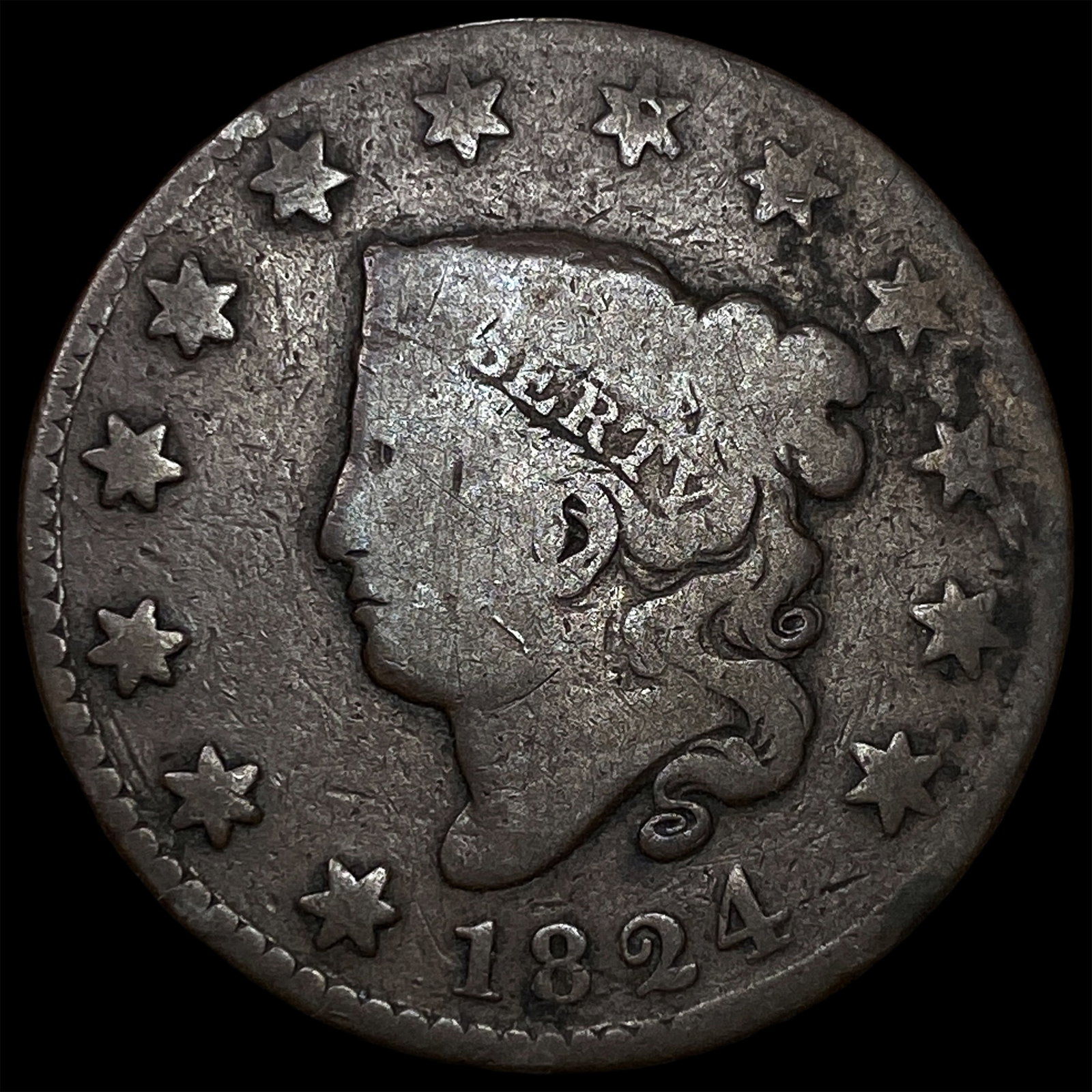 1824 Coronet Head Large Cent NICELY CIRCULATED: 1824 Coronet Head Large Cent NICELY CIRCULATED