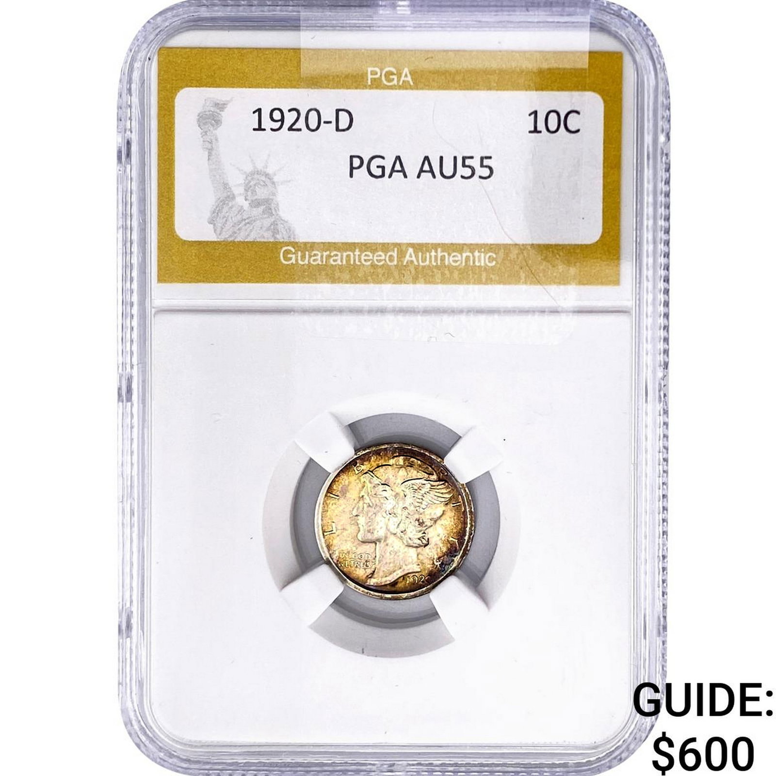 1920-D Mercury Silver Dime PGA AU55: 1920-D Mercury Silver Dime PGA AU55