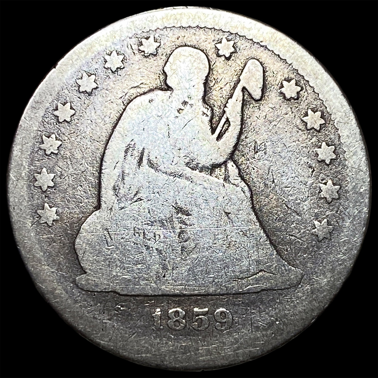 1859 Silver Seated Liberty Quarter NICELY CIRCULATED: 1859 Silver Seated Liberty Quarter NICELY CIRCULATED