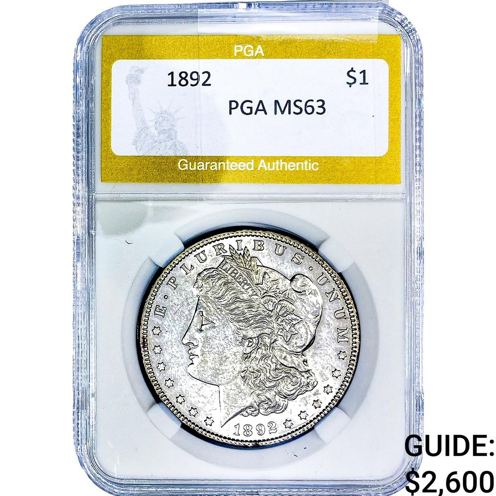 1892 Morgan Silver Dollar PGA MS63: 1892 Morgan Silver Dollar PGA MS63