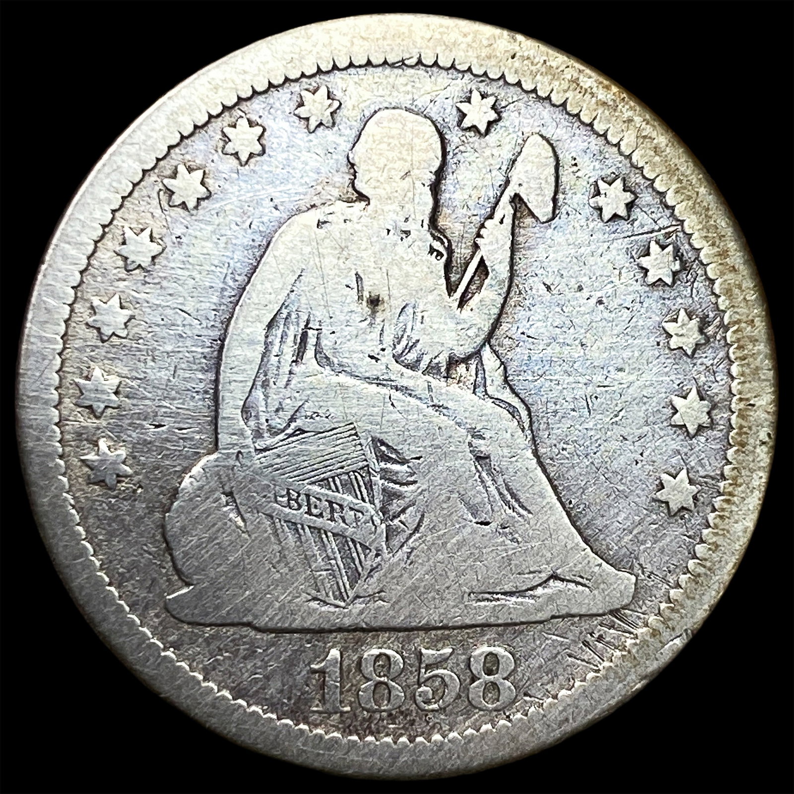 1858 Seated Liberty Quarter NICELY CIRCULATED: 1858 Seated Liberty Quarter NICELY CIRCULATED