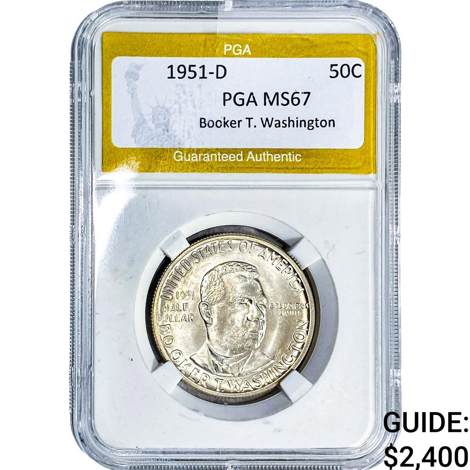1951-D Booker T Half Dollar PGA MS67: 1951-D Booker T Half Dollar PGA MS67