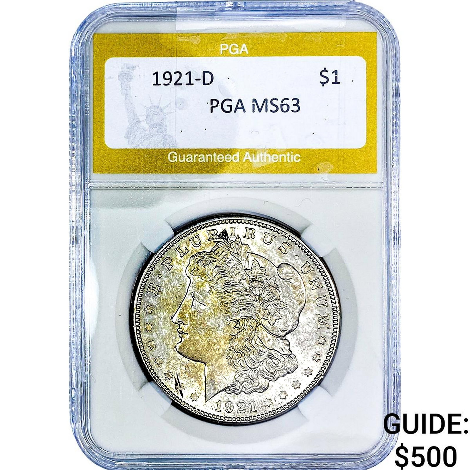 1921-D Morgan Silver Dollar PGA MS63: 1921-D Morgan Silver Dollar PGA MS63