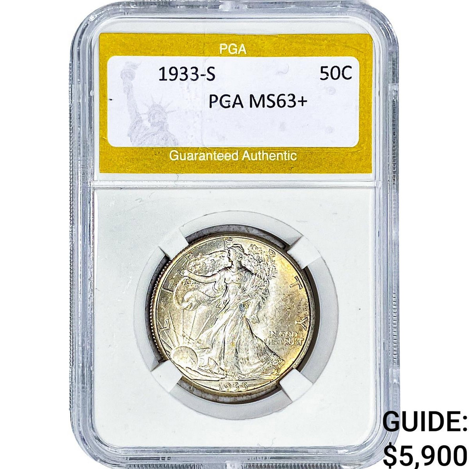 1933-S Walking Liberty Half Dollar PGA MS63+: 1933-S Walking Liberty Half Dollar PGA MS63+