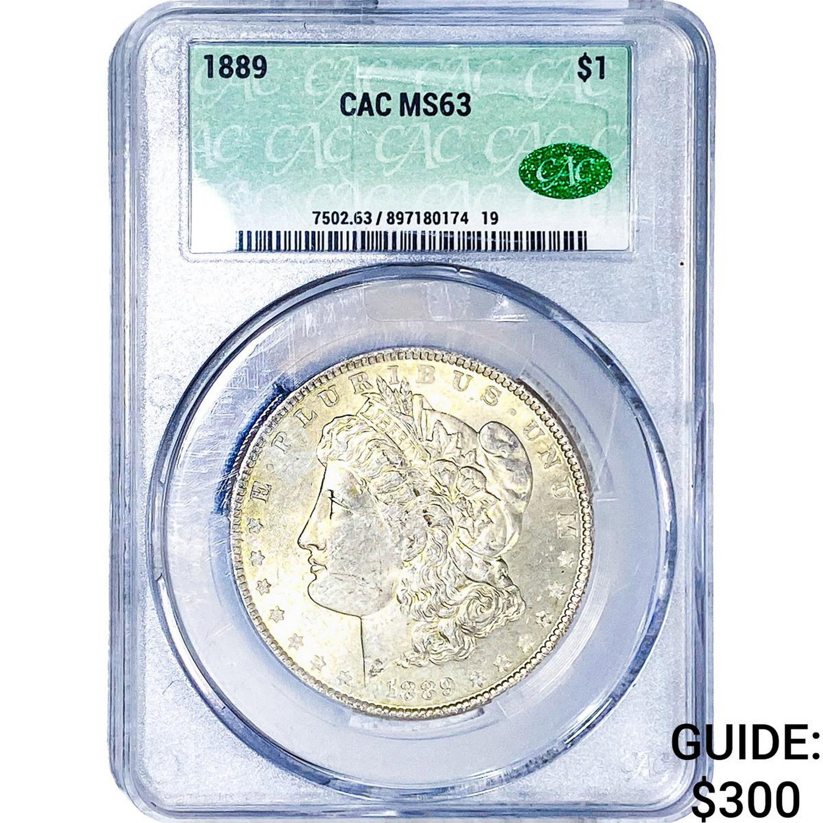 1889 Morgan Silver Dollar CAC MS63: 1889 Morgan Silver Dollar CAC MS63