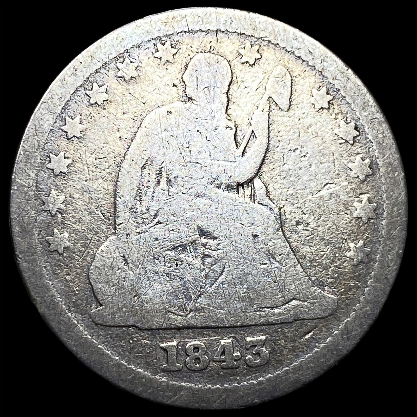 1843 Silver Seated Liberty Quarter NICELY CIRCULATED: 1843 Silver Seated Liberty Quarter NICELY CIRCULATED