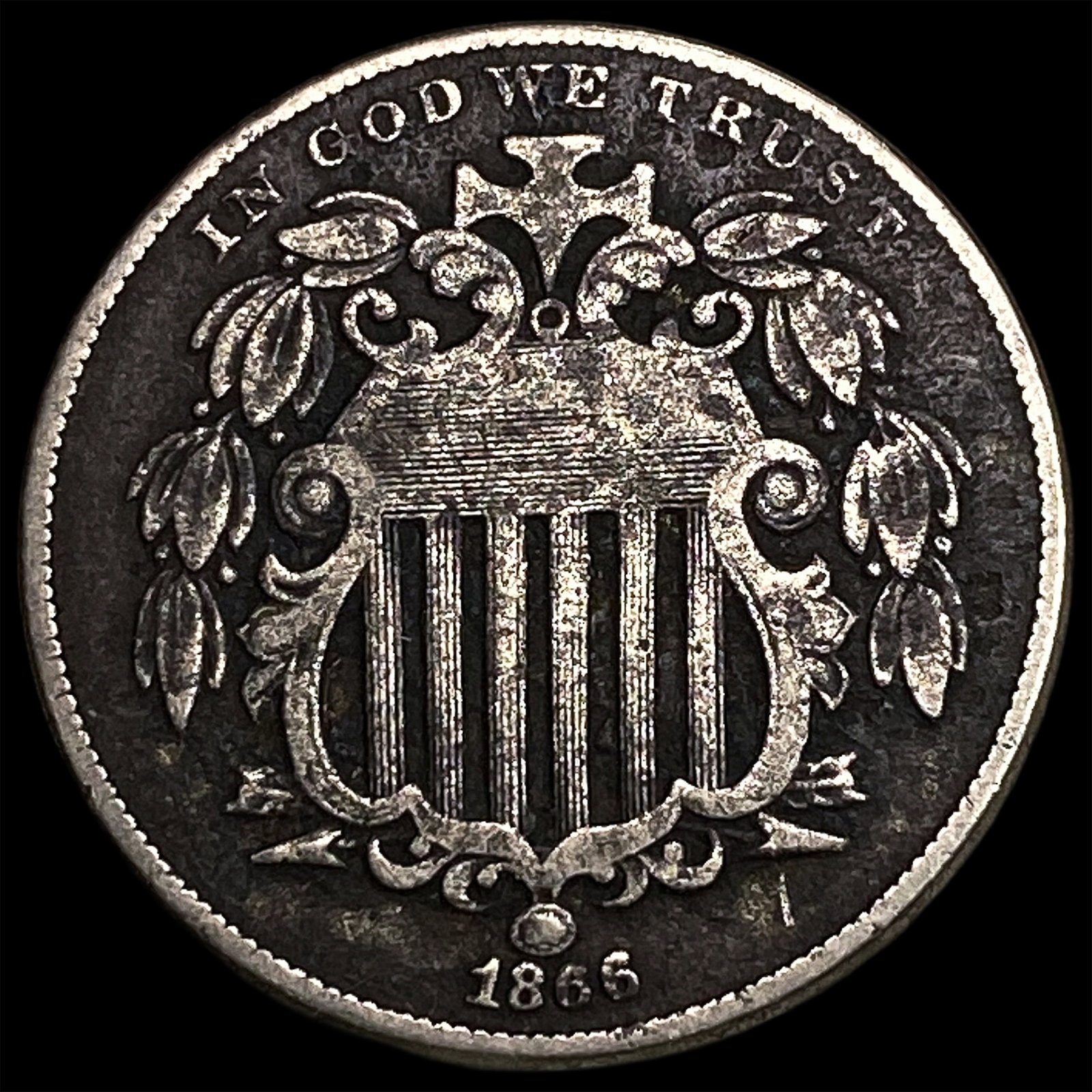 1866 Shield Nickel NEARLY UNCIRCULATED (1 of 2)