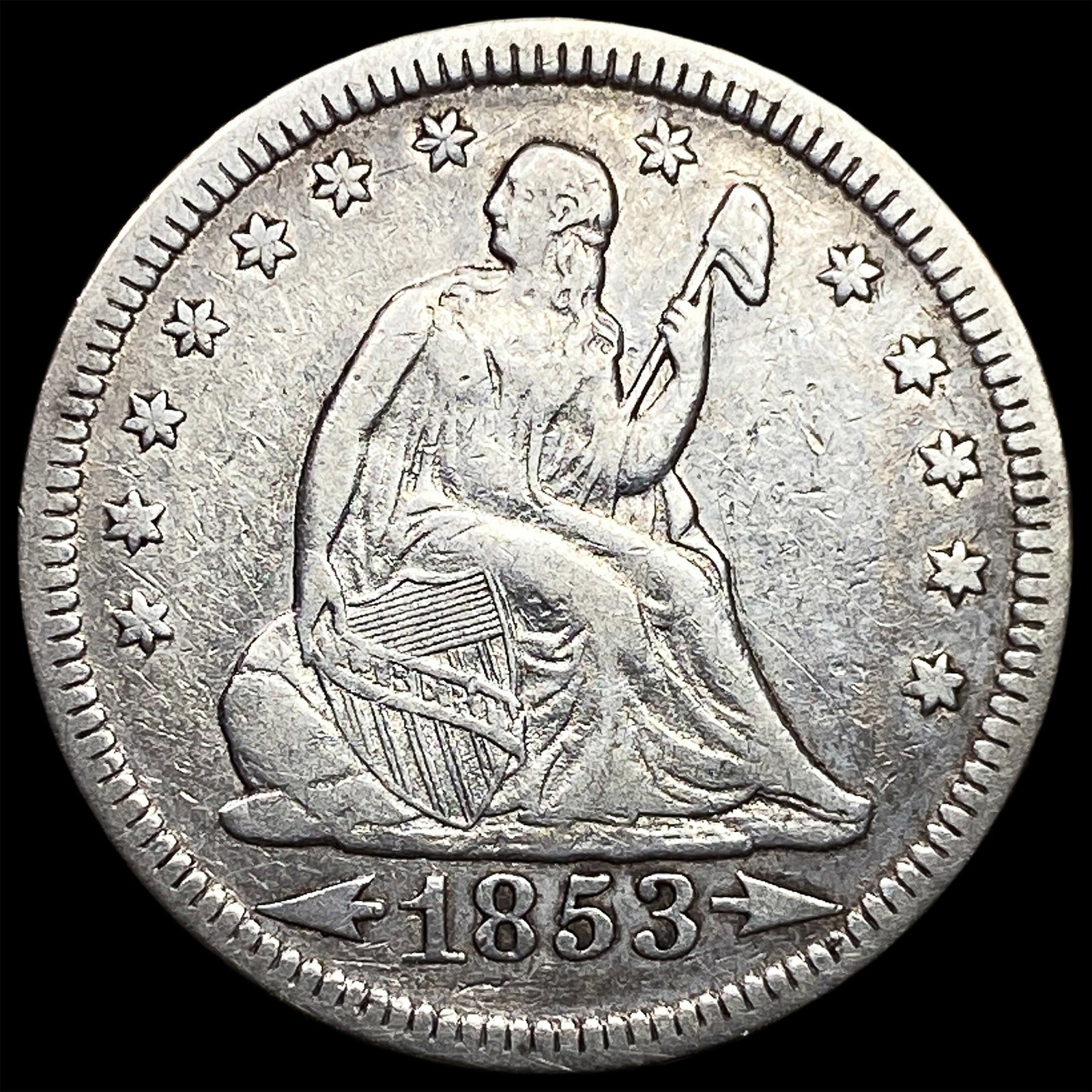 1853 Arrows/Rays Seated Liberty Quarter CHOICE AU: 1853 Arrows/Rays Seated Liberty Quarter CHOICE AU