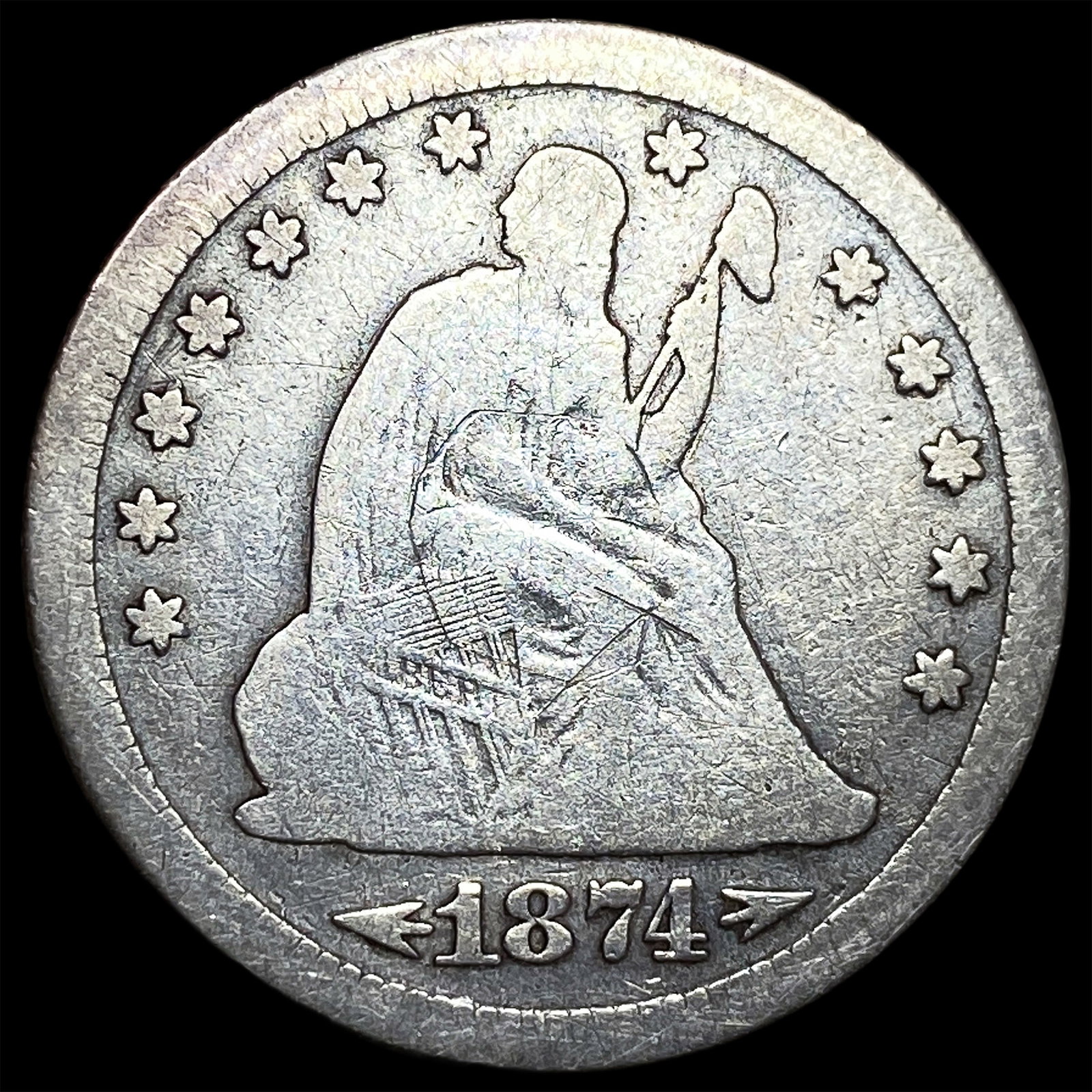 1874-S Arrows Seated Liberty Quarter LIGHTLY CIRCULATED: 1874-S Arrows Seated Liberty Quarter LIGHTLY CIRCULATED