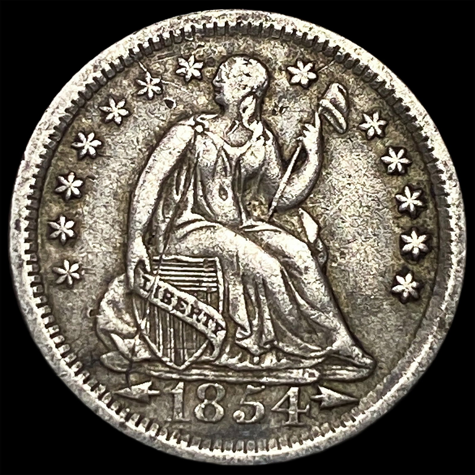 1854-O Arrows Seated Liberty Half Dime CHOICE AU: 1854-O Arrows Seated Liberty Half Dime CHOICE AU