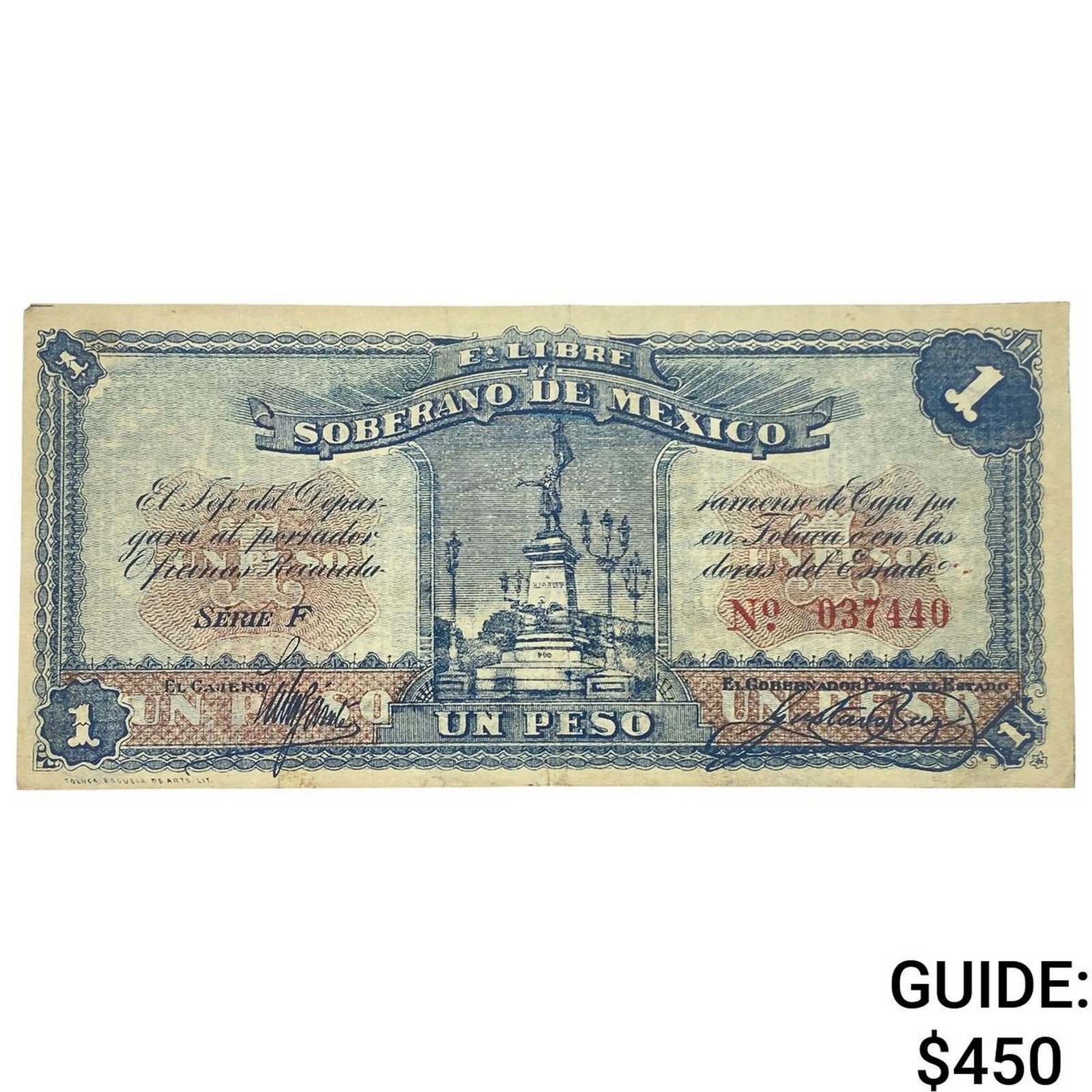 1915 Free and Sovereign State of Mexico 1 Peso: 1915 Free and Sovereign State of Mexico 1 Peso