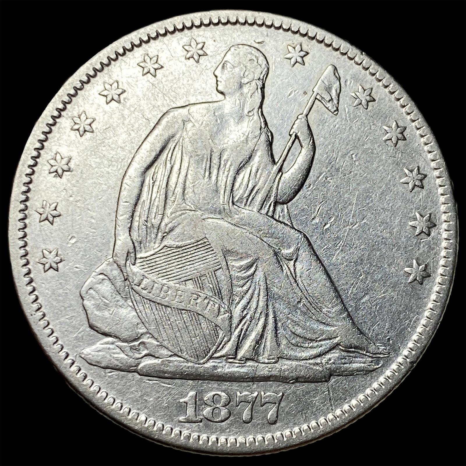 1877 Silver Seated Liberty Half Dollar CLOSELY UNCIRCULATED: 1877 Silver Seated Liberty Half Dollar CLOSELY UNCIRCULATED
