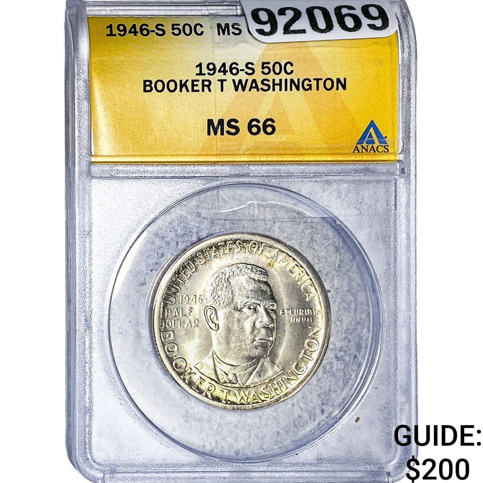 1946-S Booker T Half Dollar ANACS MS66: 1946-S Booker T Half Dollar ANACS MS66