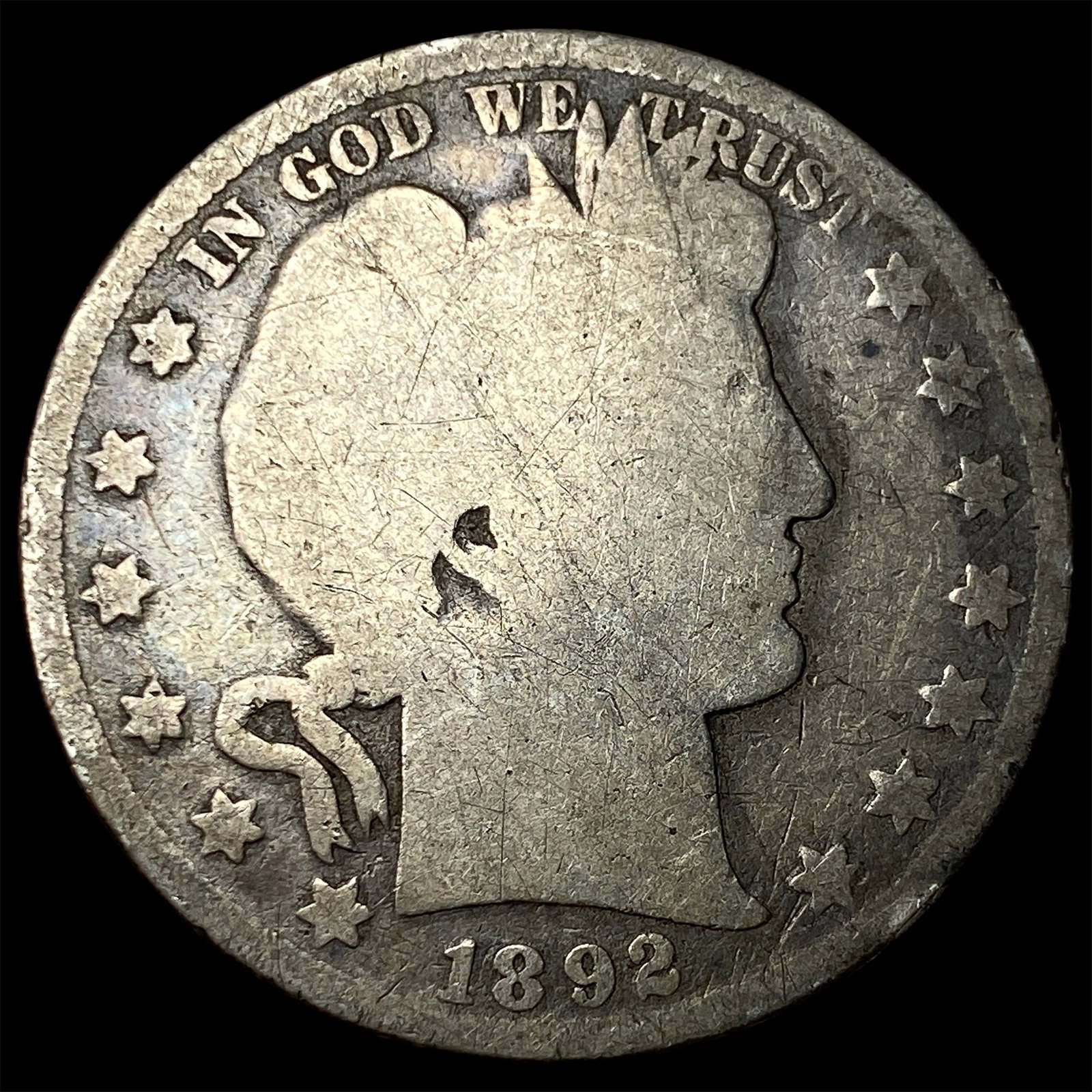 1892 Silver Barber Half Dollar NICELY CIRCULATED: 1892 Silver Barber Half Dollar NICELY CIRCULATED