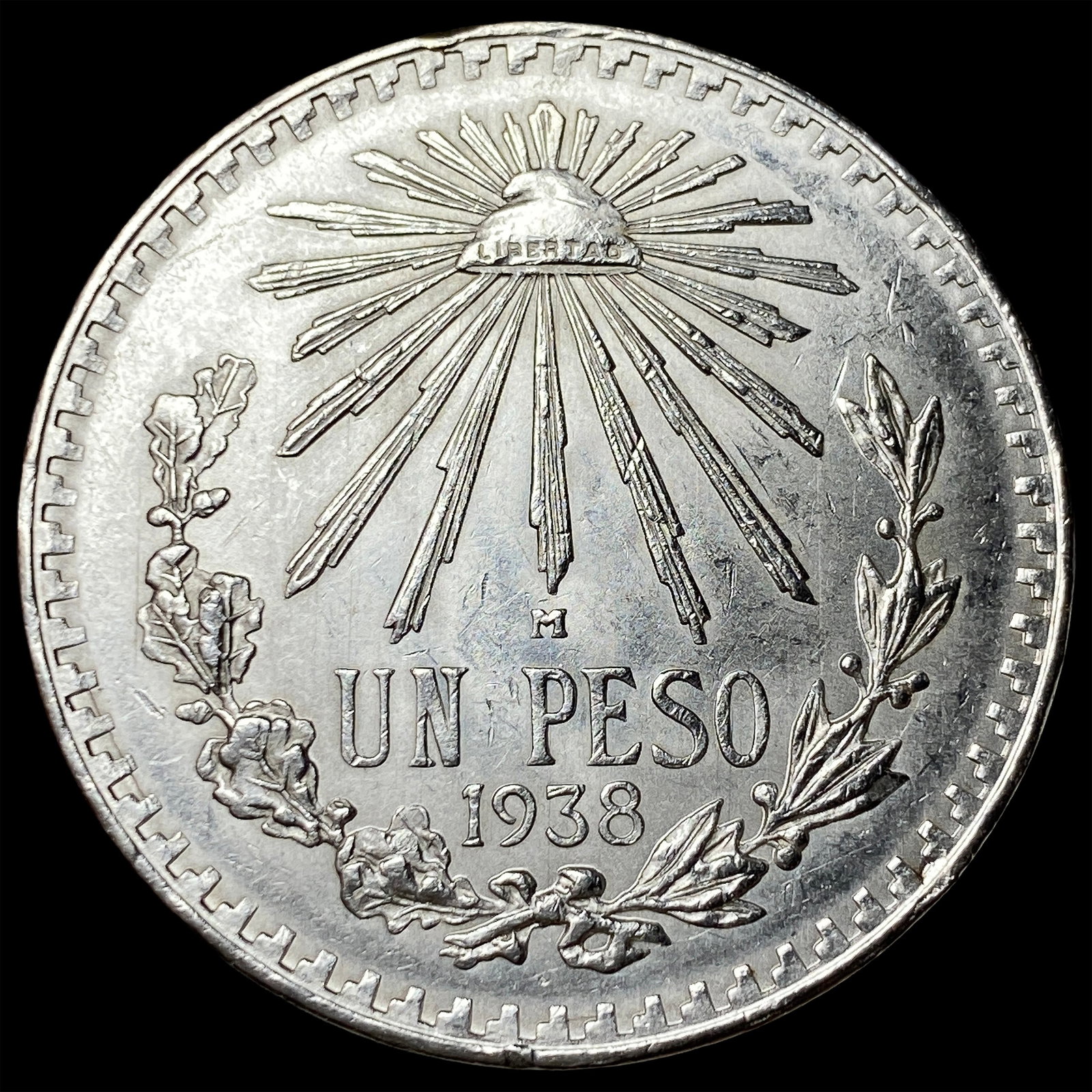 1938 Silver 1 Peso Mexico M Mint Mark UNCIRCULATED (1 of 2)